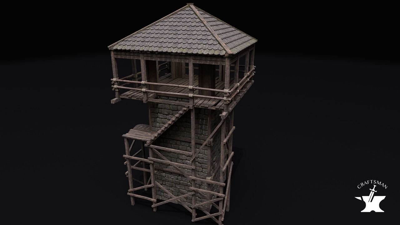 Realistic Medieval Watchtower Low-poly 3D model_3