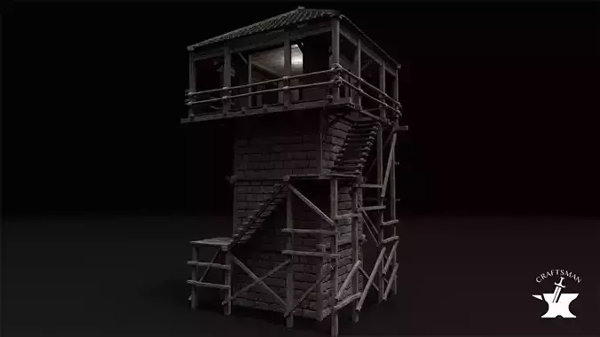 Realistic Medieval Watchtower Low-poly 3D model