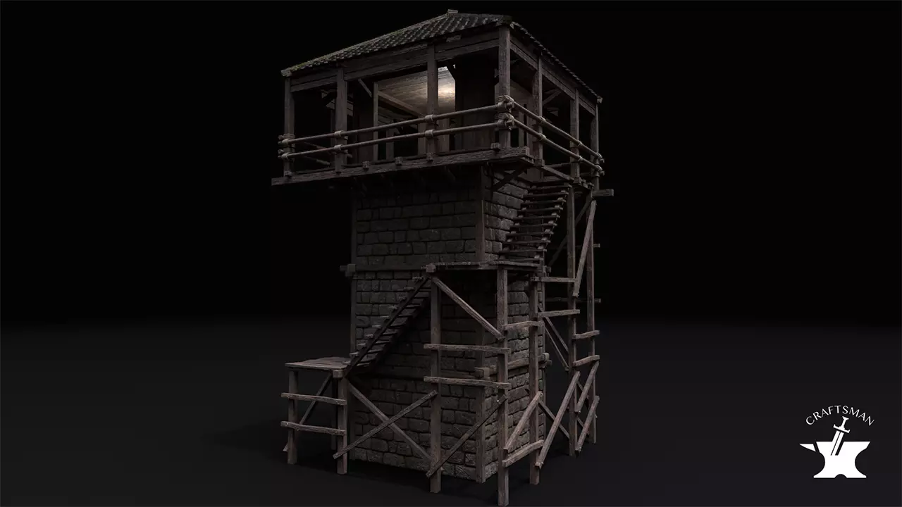 Realistic Medieval Watchtower Low-poly 3D model_0
