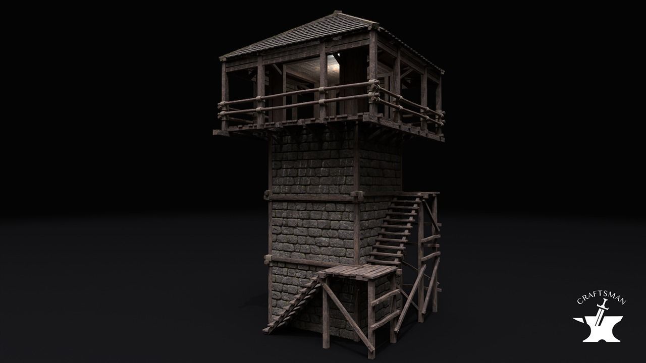Realistic Medieval Watchtower Low-poly 3D model_1