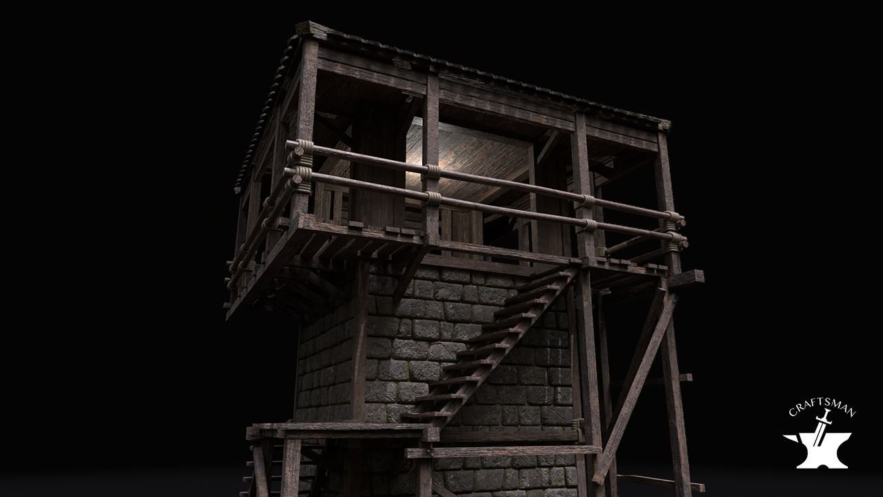 Realistic Medieval Watchtower Low-poly 3D model_7