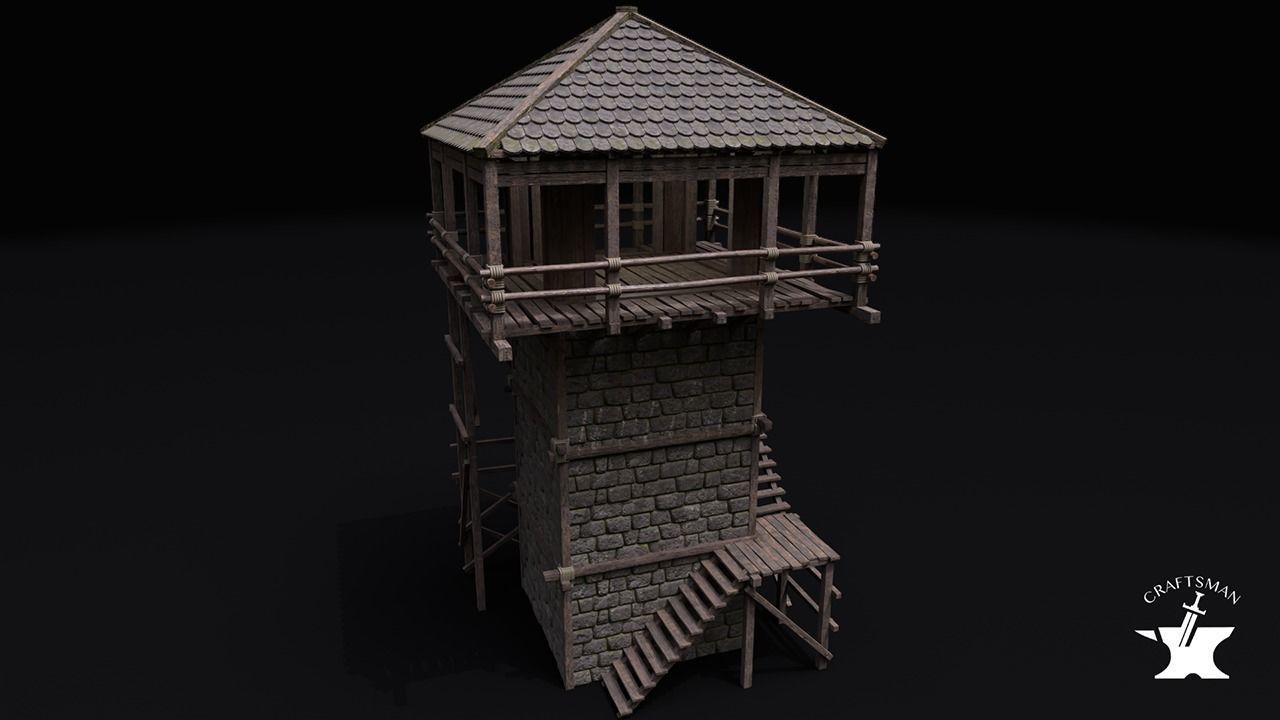 Realistic Medieval Watchtower Low-poly 3D model_4