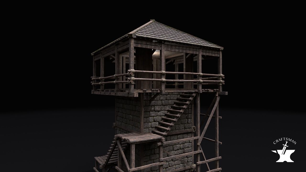 Realistic Medieval Watchtower Low-poly 3D model_10