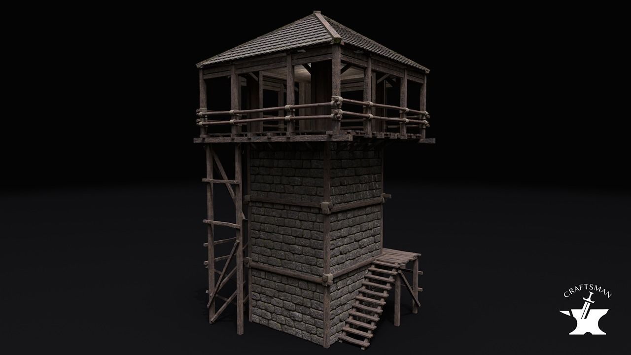 Realistic Medieval Watchtower Low-poly 3D model_2
