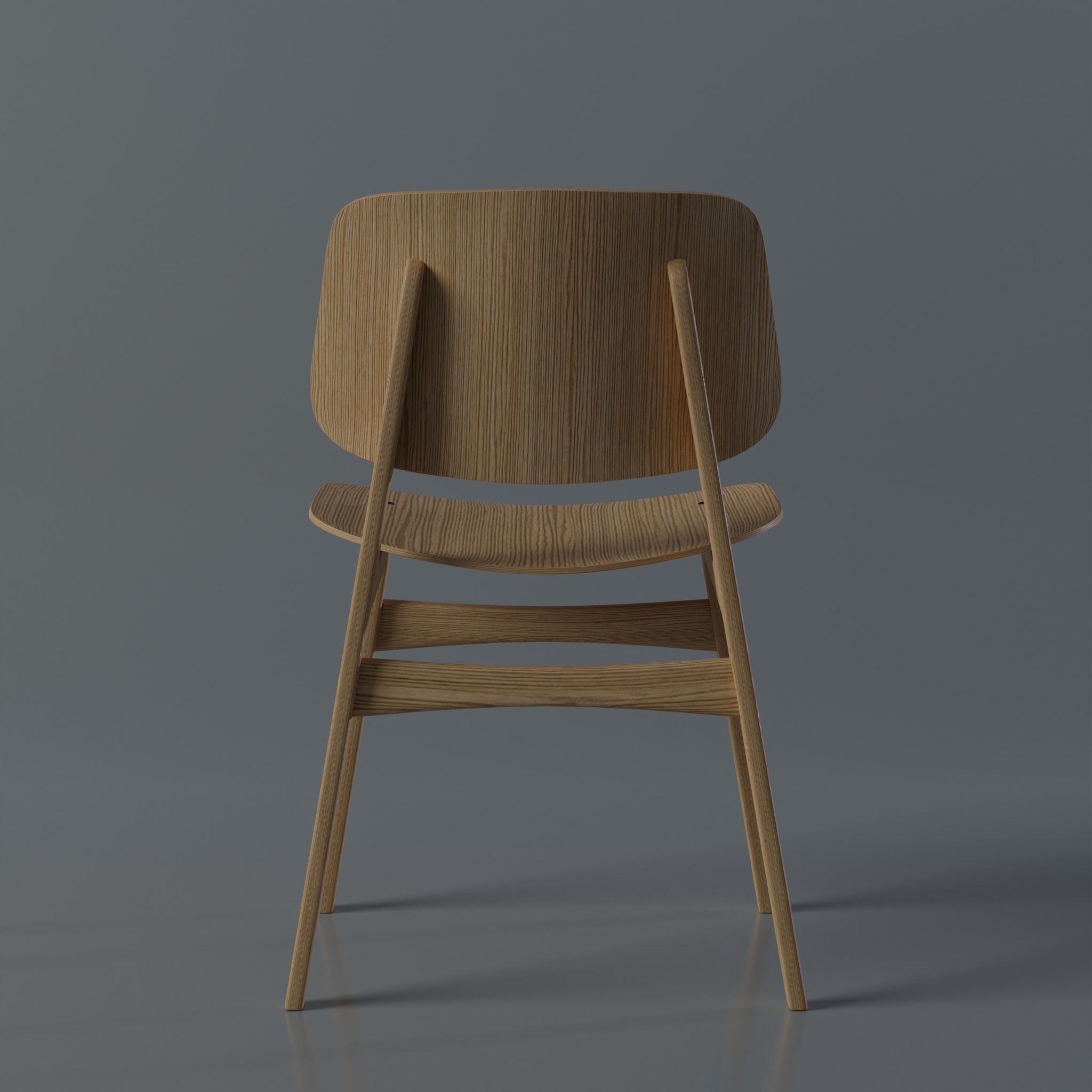 Modern Wooden Chair with Curved Backrest 3D model_4