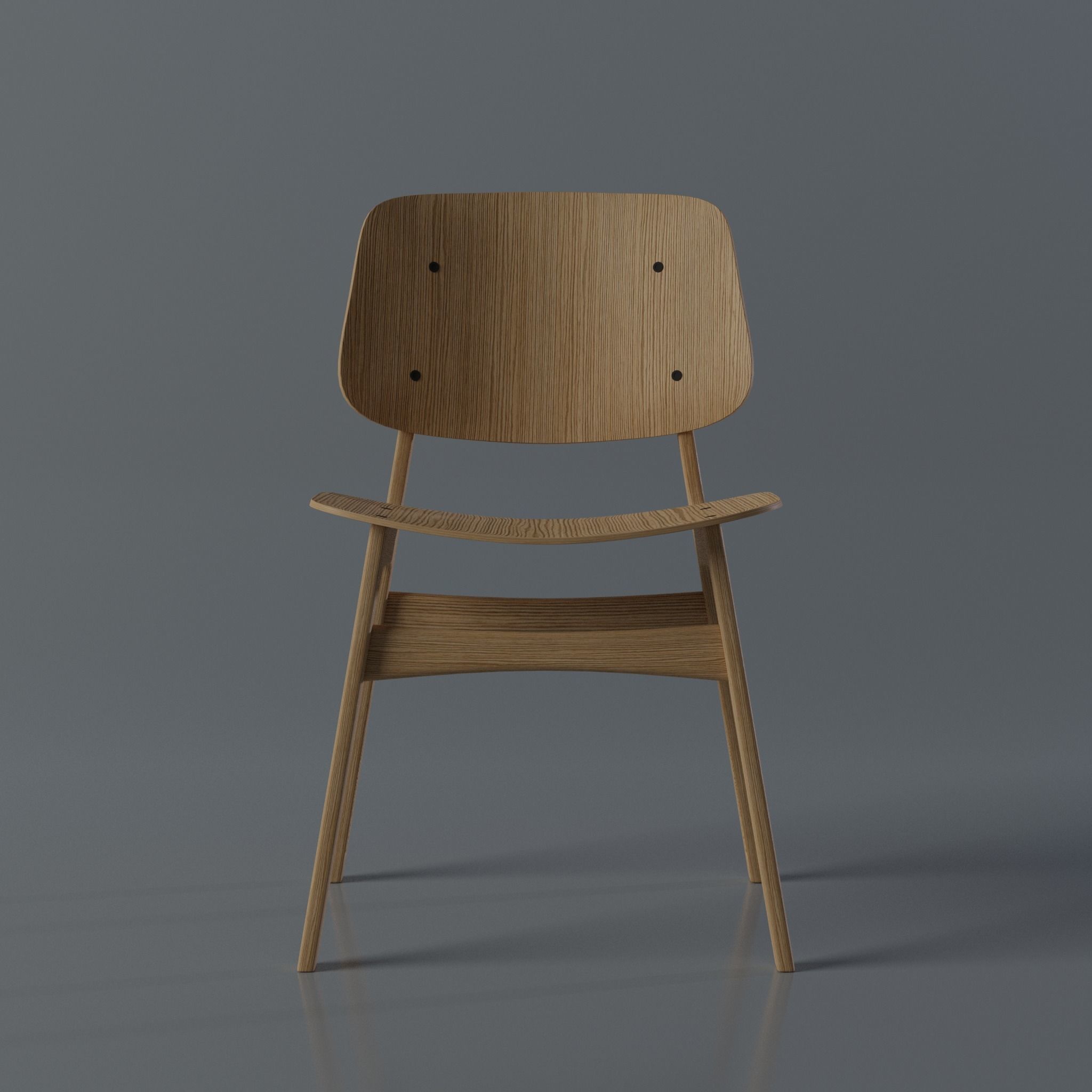 Modern Wooden Chair with Curved Backrest 3D model_1