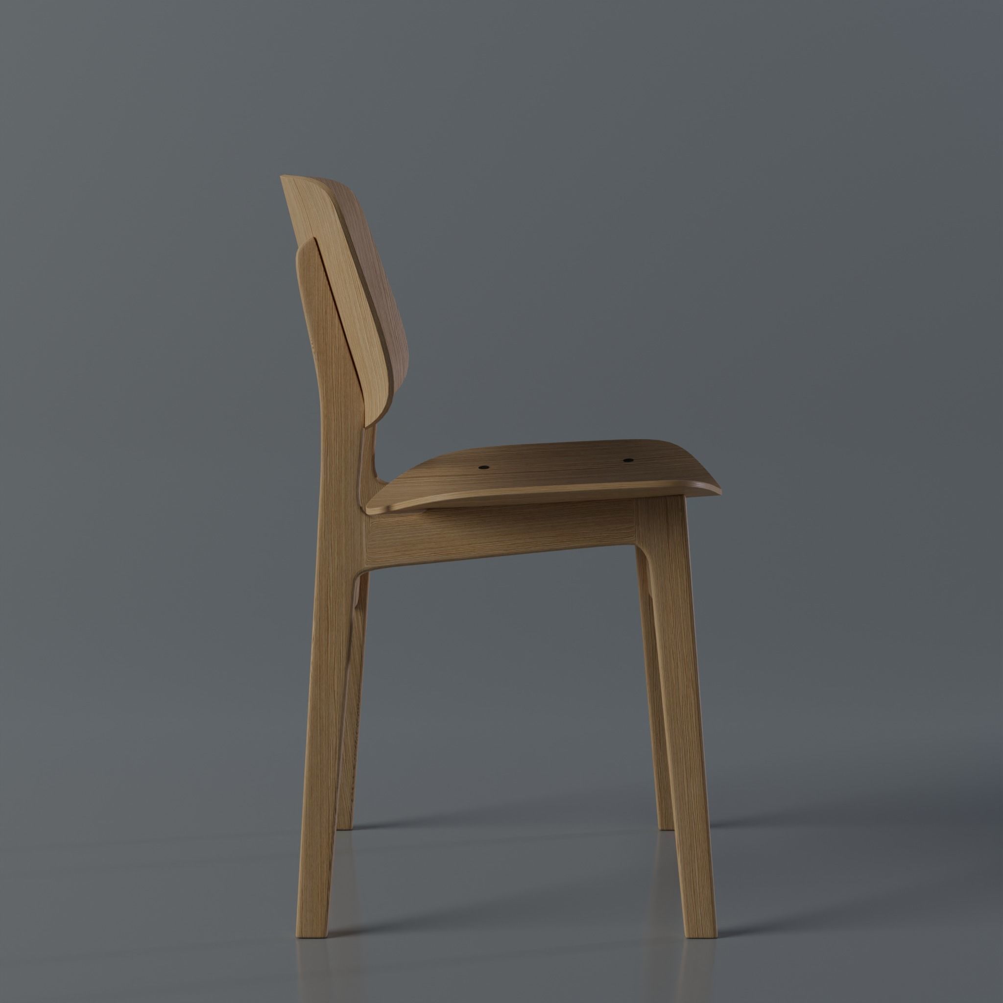 Modern Wooden Chair with Curved Backrest 3D model_3