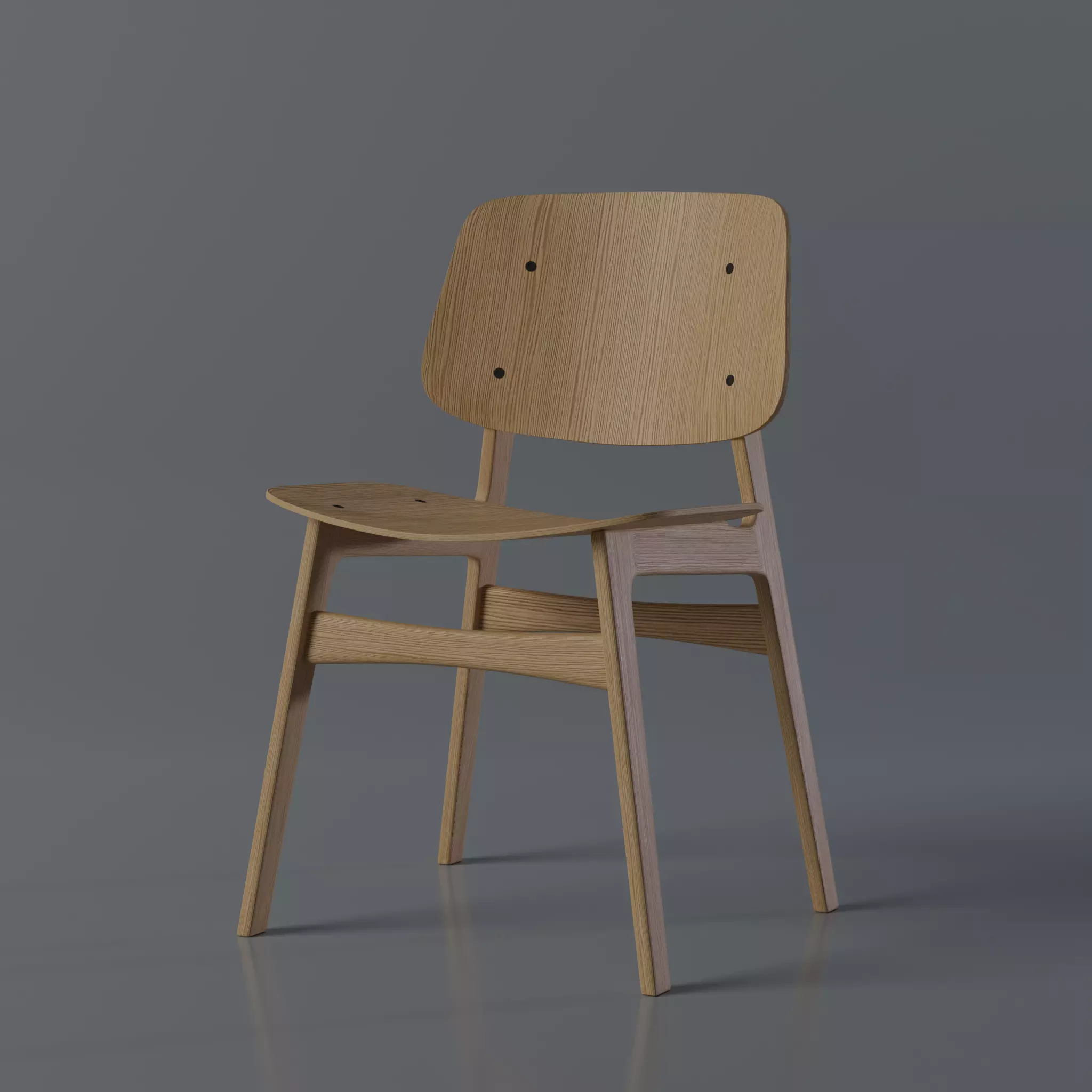 Modern Wooden Chair with Curved Backrest 3D model_0
