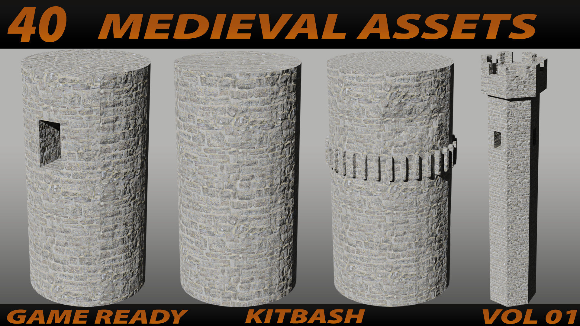 MEDIEVAL ASSETS KITBASH VOL 01 Low-poly 3D model_2