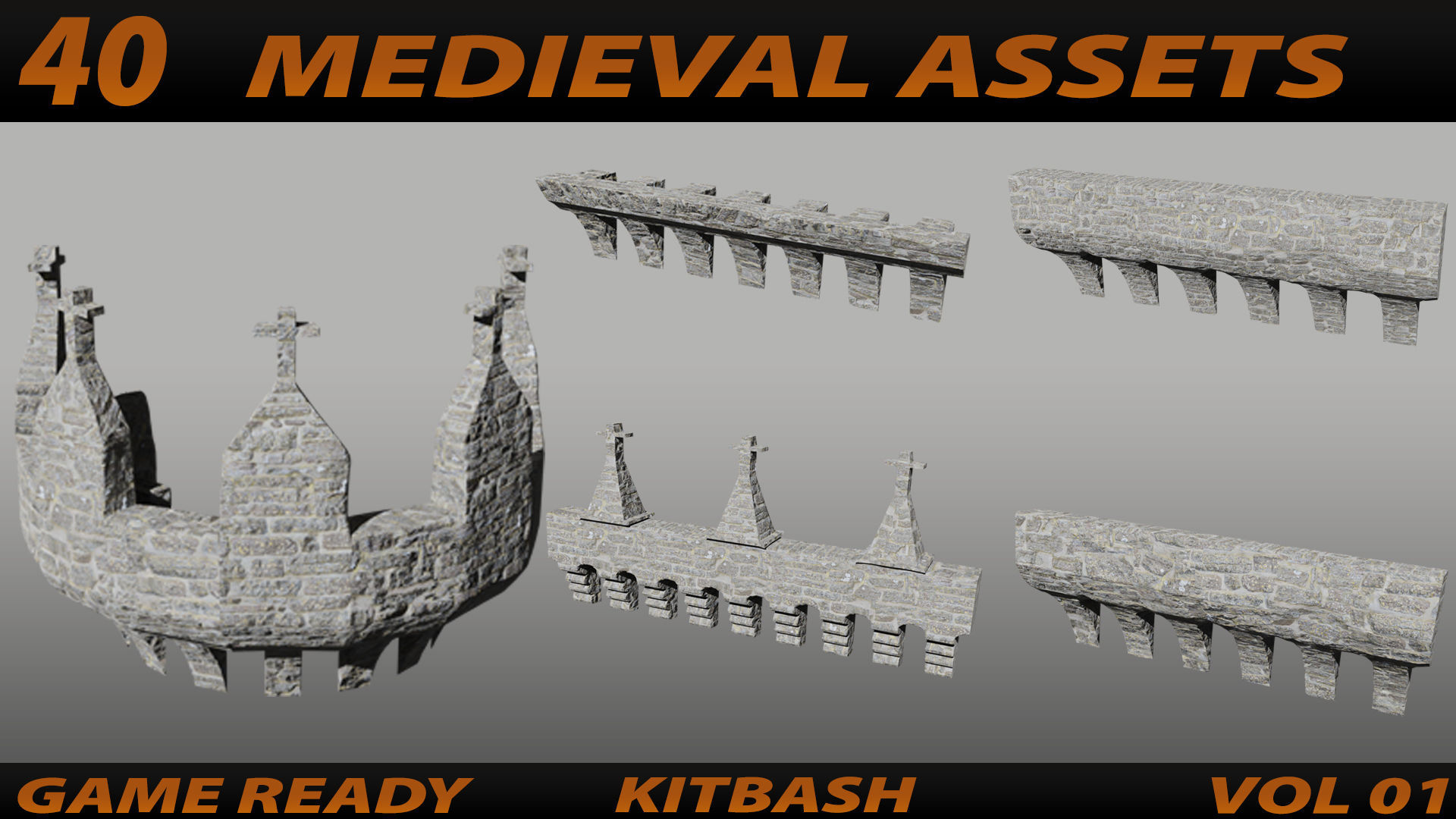MEDIEVAL ASSETS KITBASH VOL 01 Low-poly 3D model_9