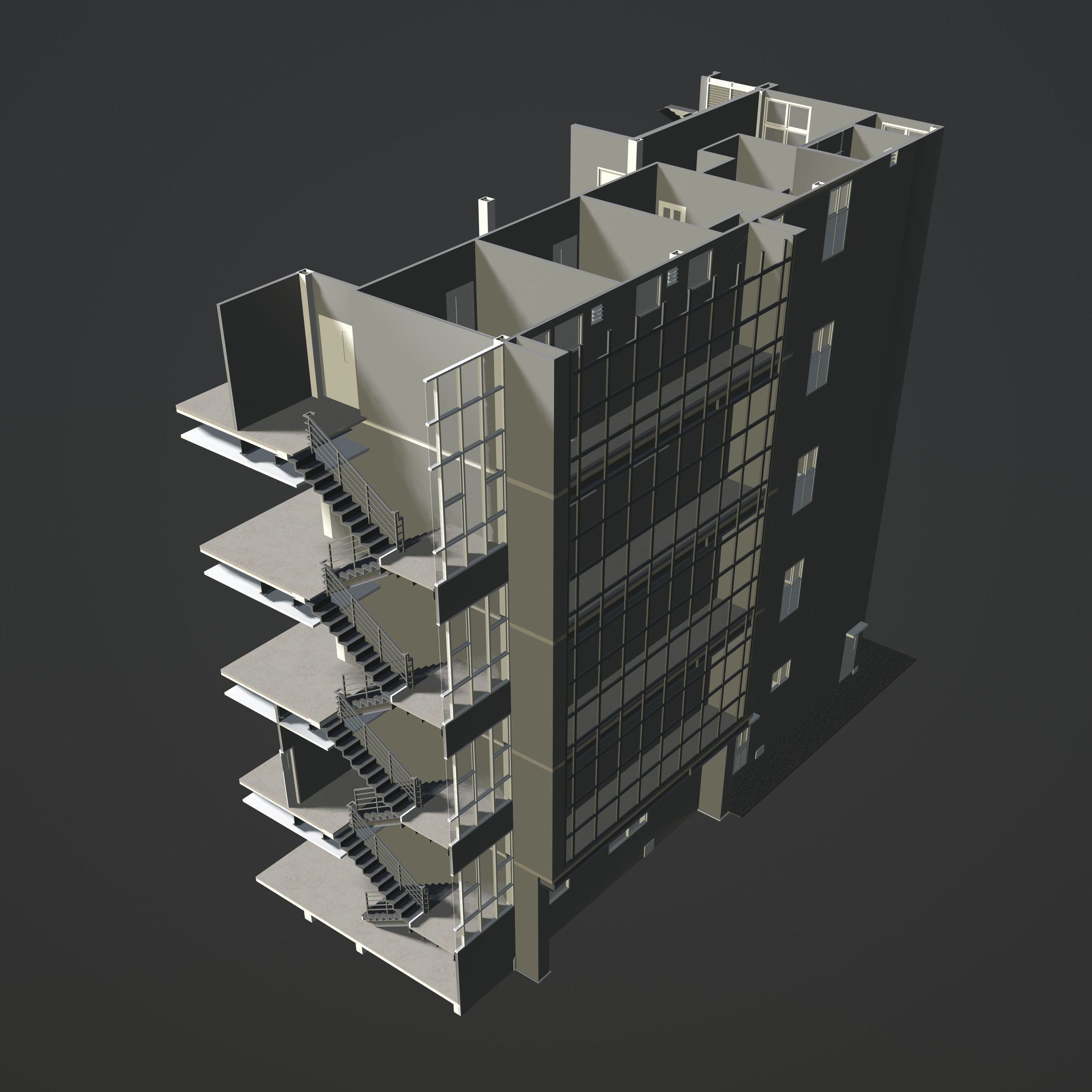 Office building in section cut 3D model_4