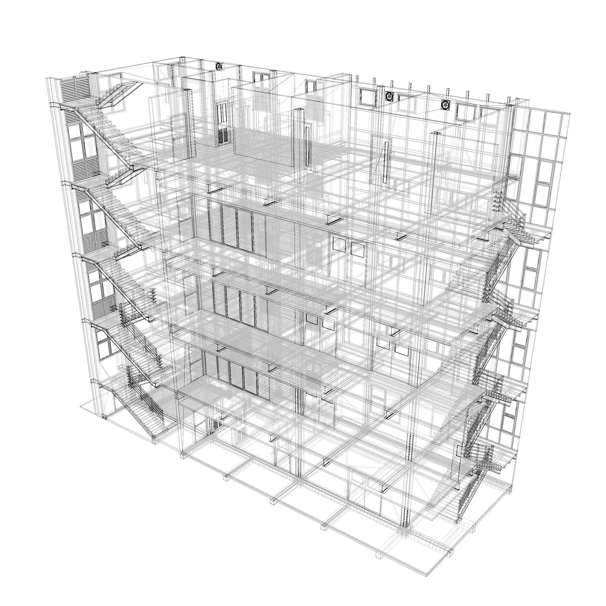 Office building in section cut 3D model_7