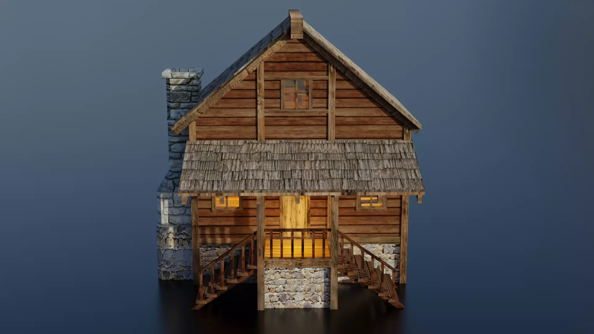 Wooden House D Low-poly 3D model