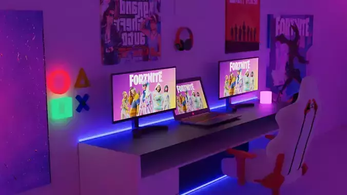 Gaming Bedroom Setup 3D model