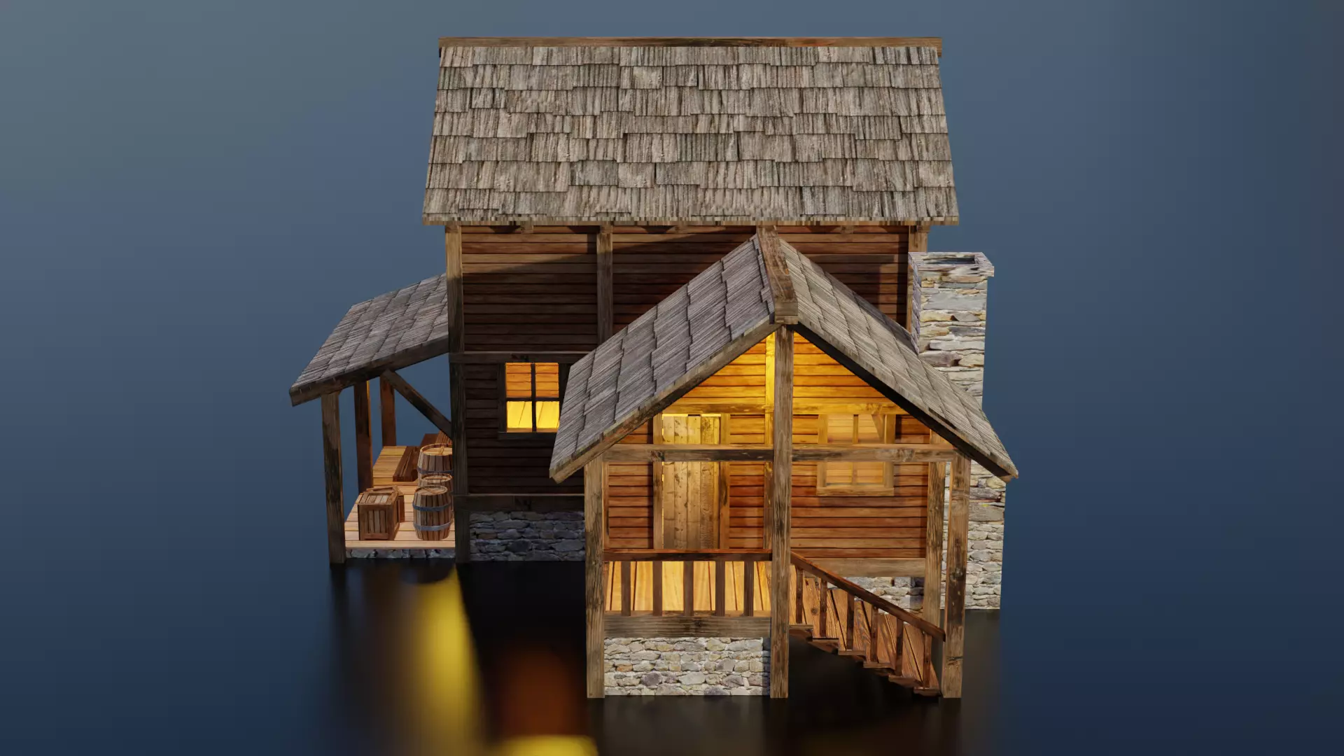 Wooden House E Low-poly 3D model
