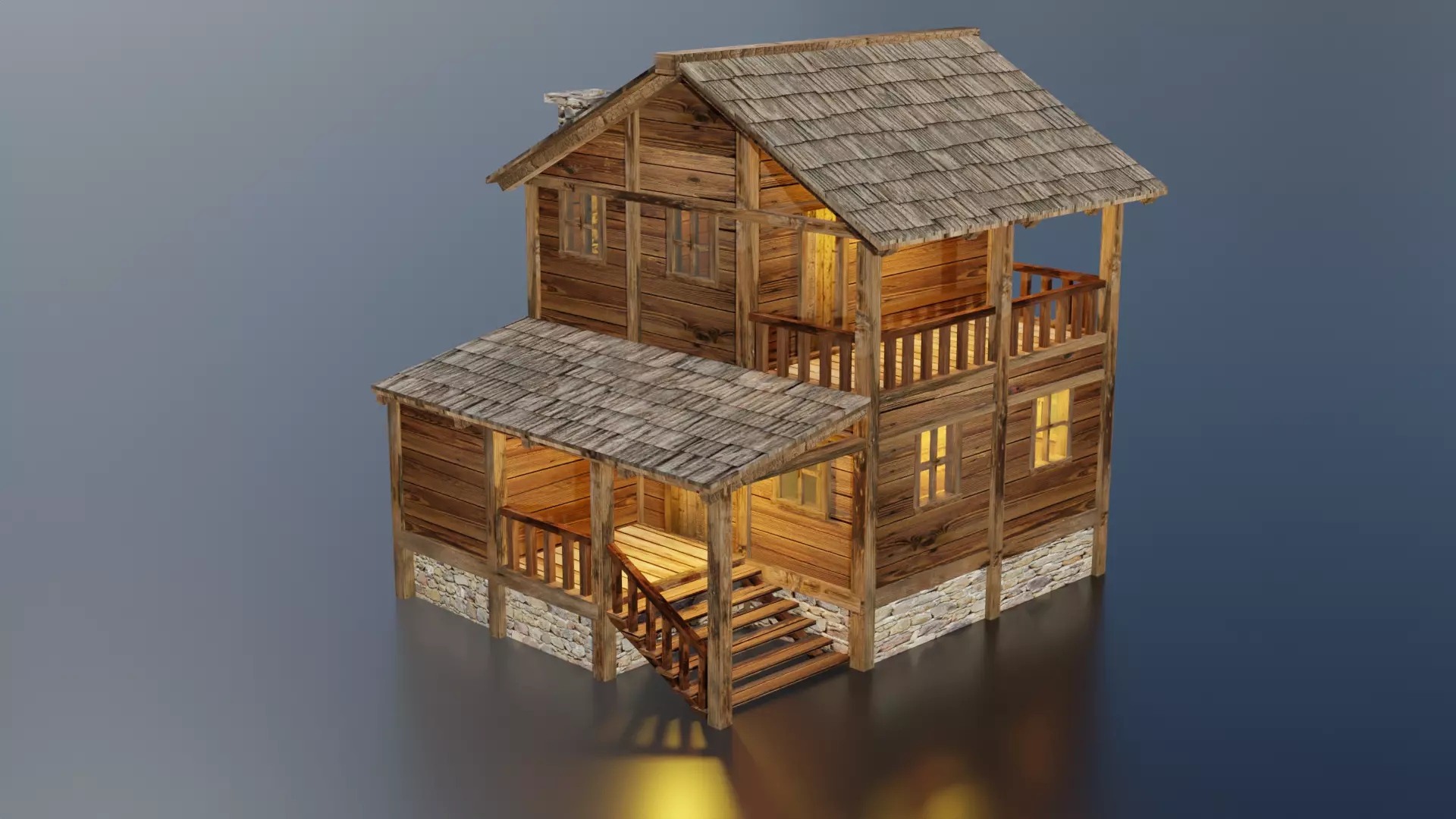 Wooden House F Low-poly 3D model