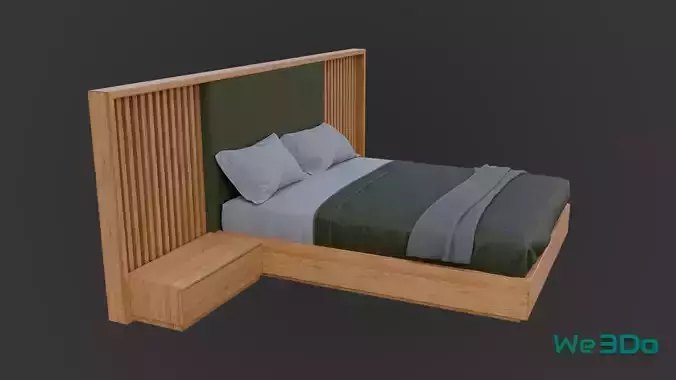 Bed with Vertical Slatted Headboard Low-poly 3D model