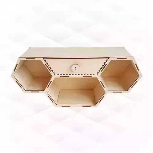 Gift wall shelf hexagonal design pattern laser cutting
