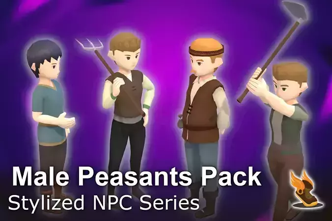 Stylized NPC - Male Peasants Pack Low-poly 3D model