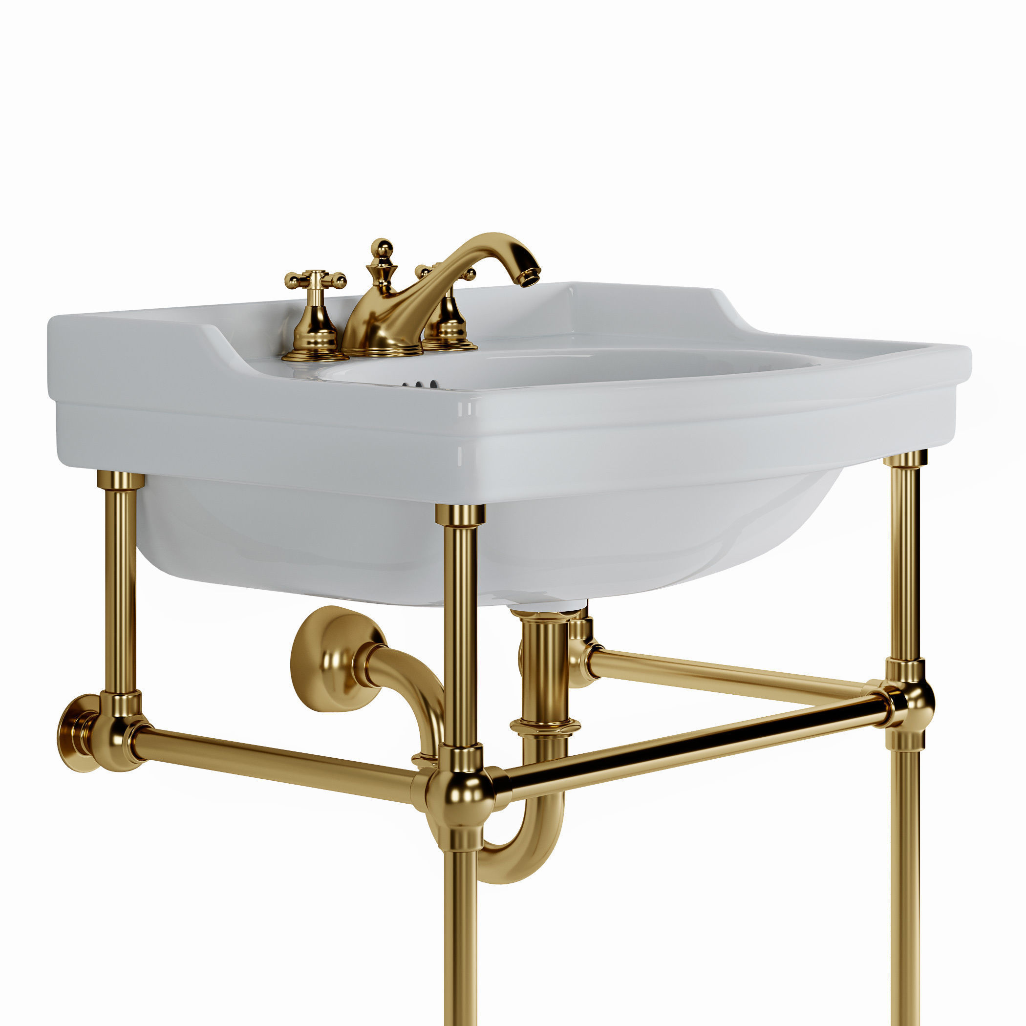 Cierra console sink with brass stand 3D model_2
