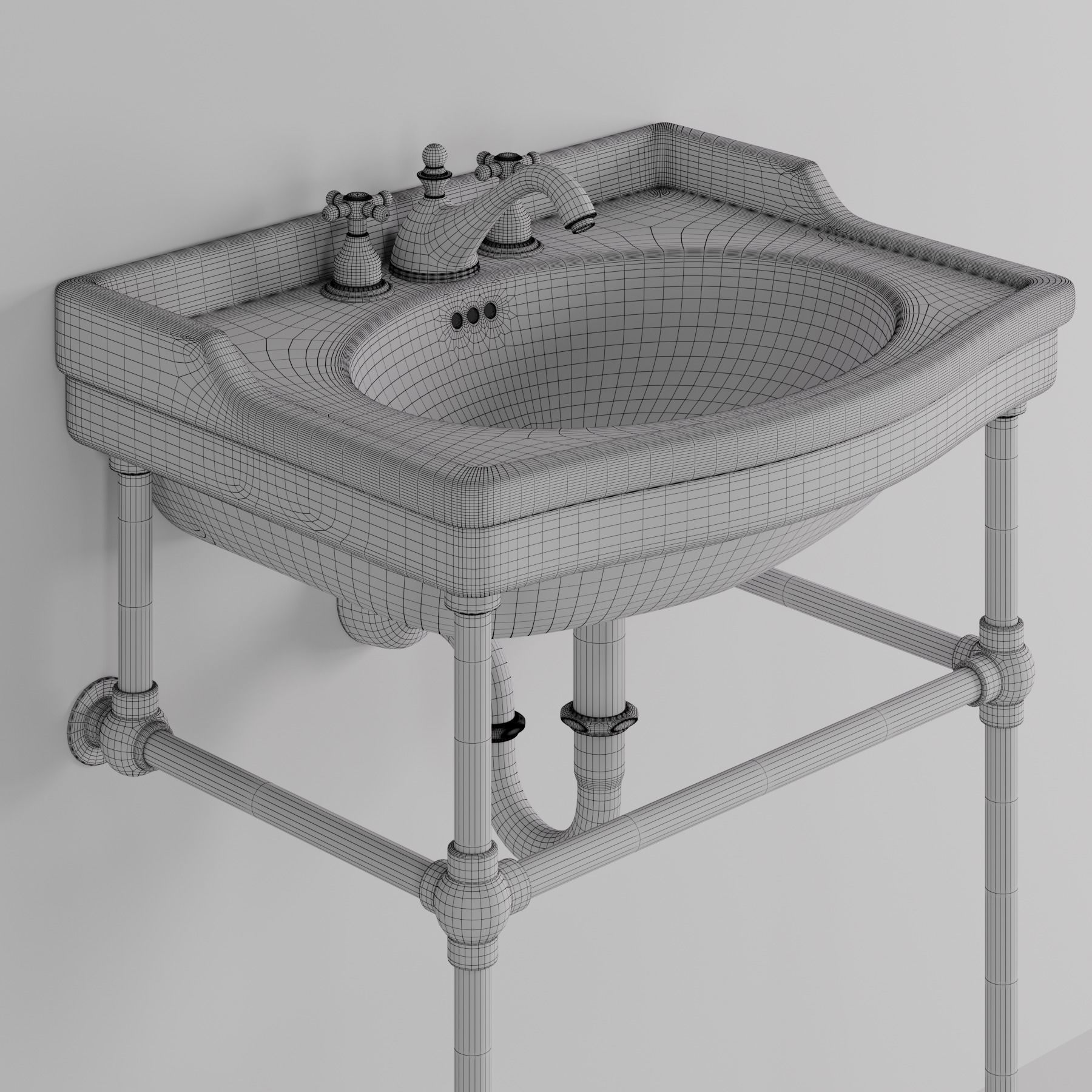 Cierra console sink with brass stand 3D model_4