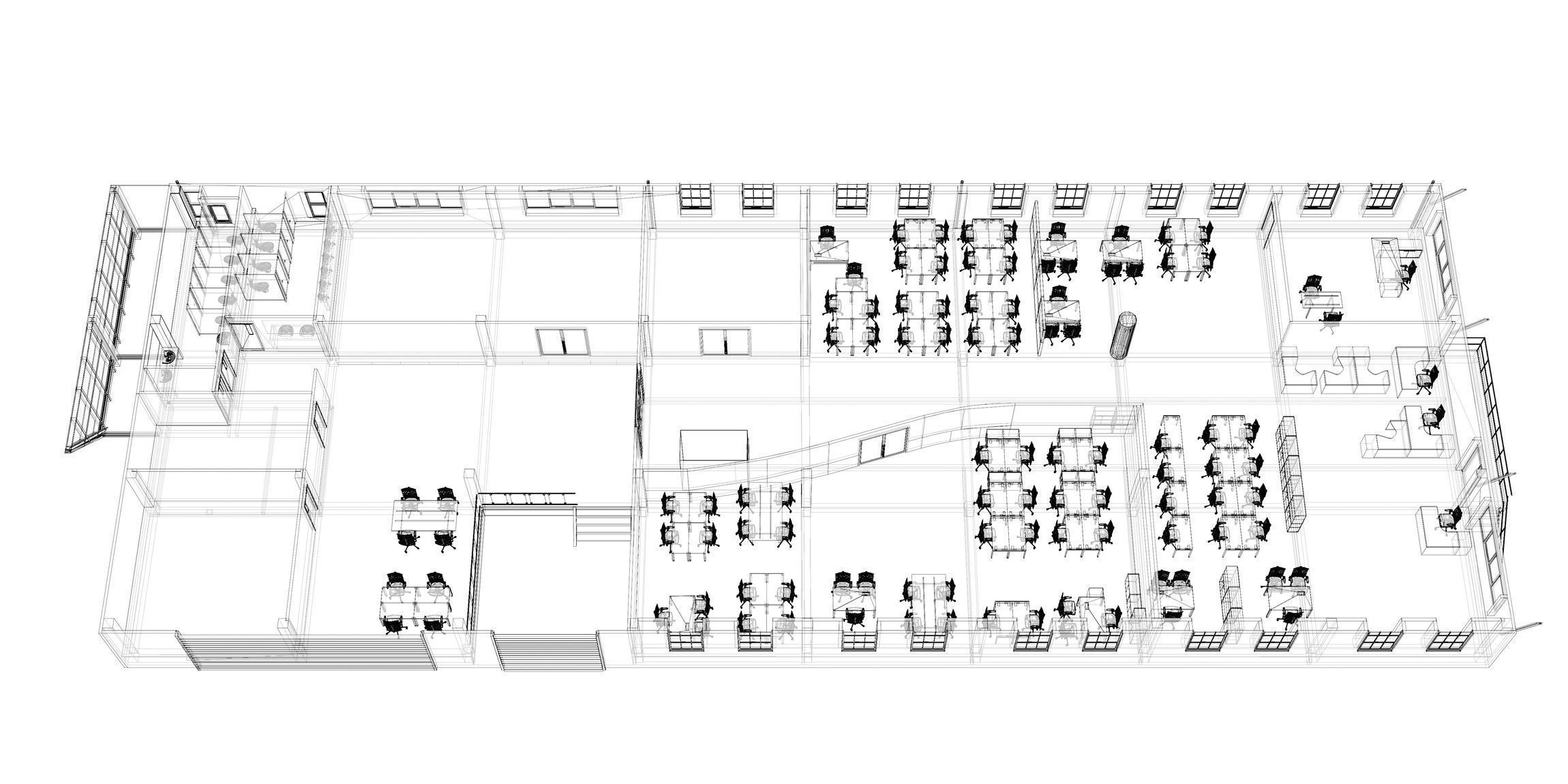 Office plan in building cut 3D model_5