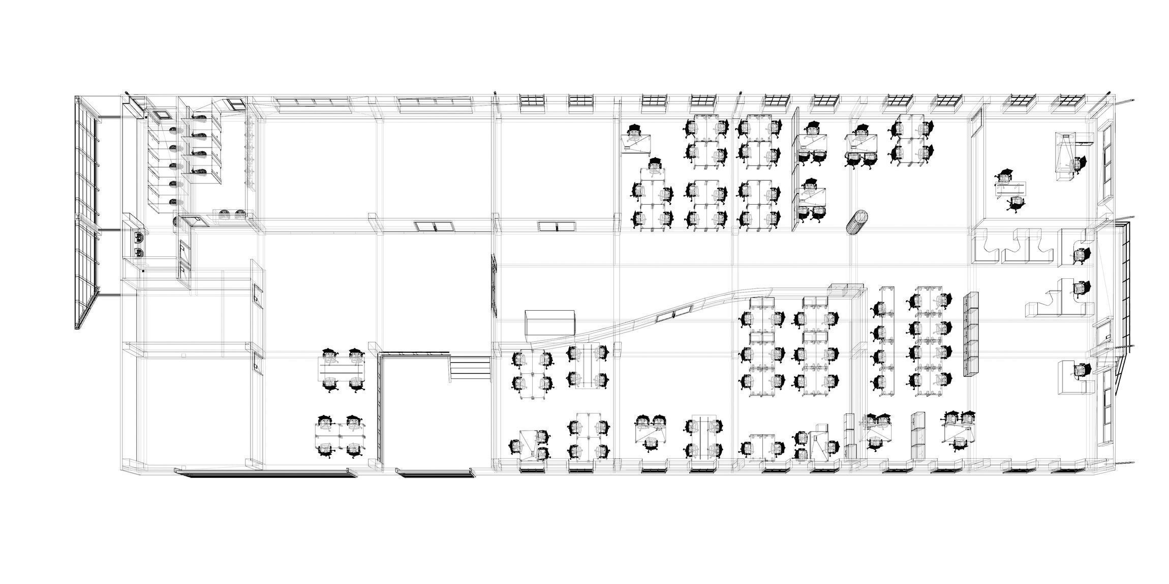 Office plan in building cut 3D model_9