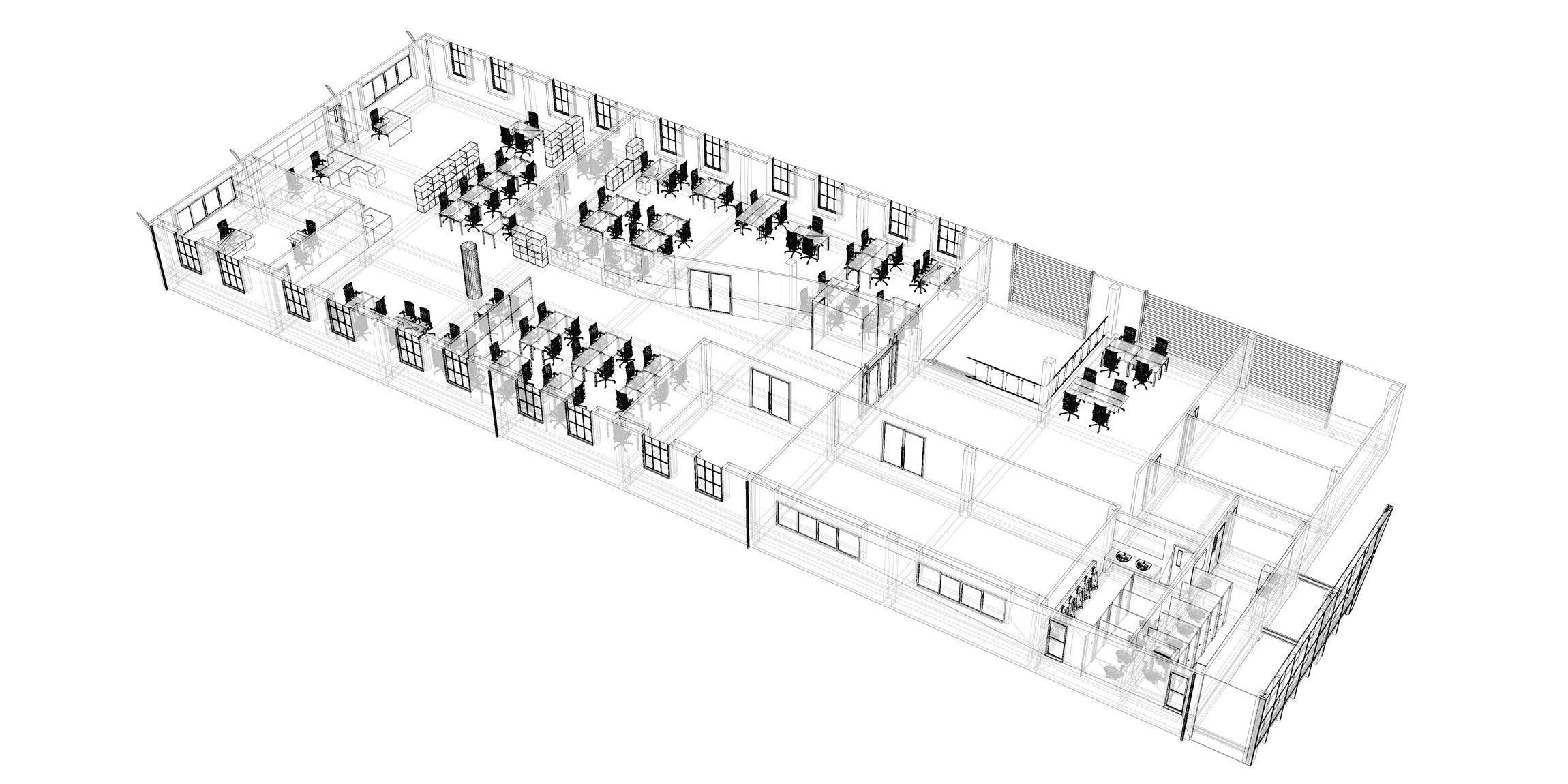 Office plan in building cut 3D model_7
