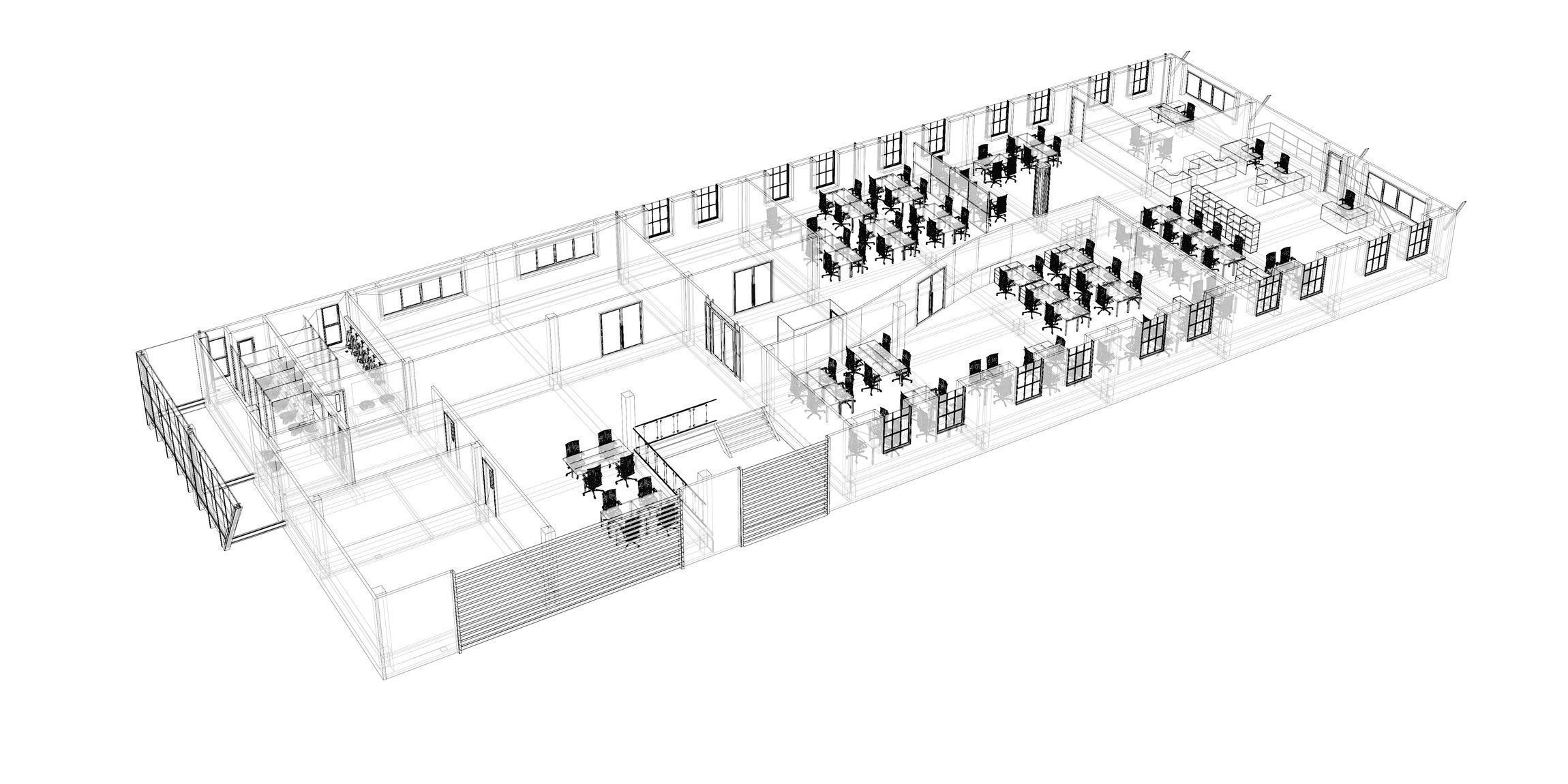 Office plan in building cut 3D model_6