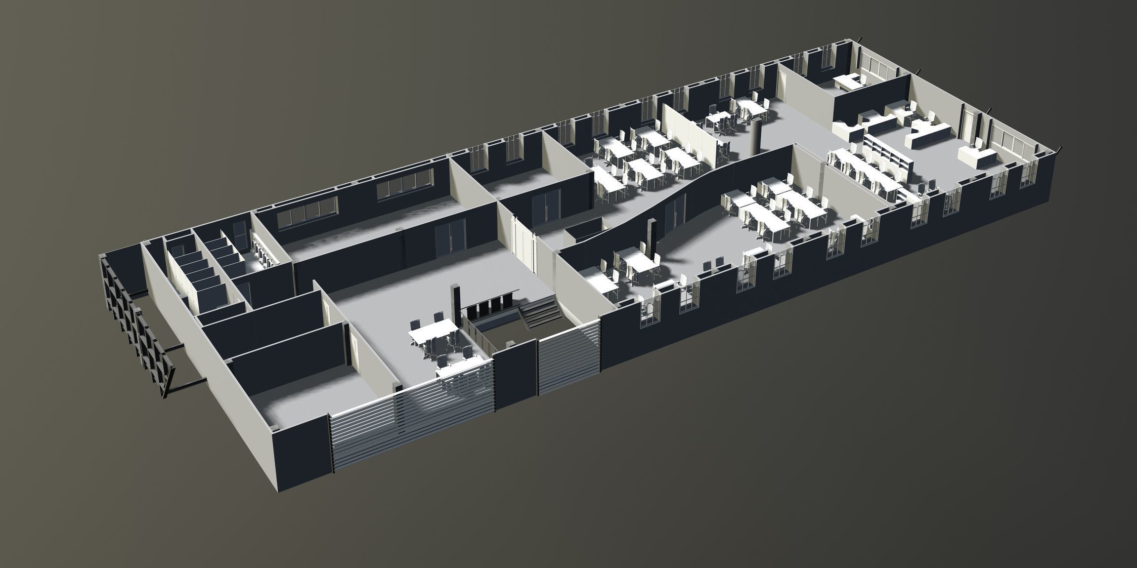 Office plan in building cut 3D model_1