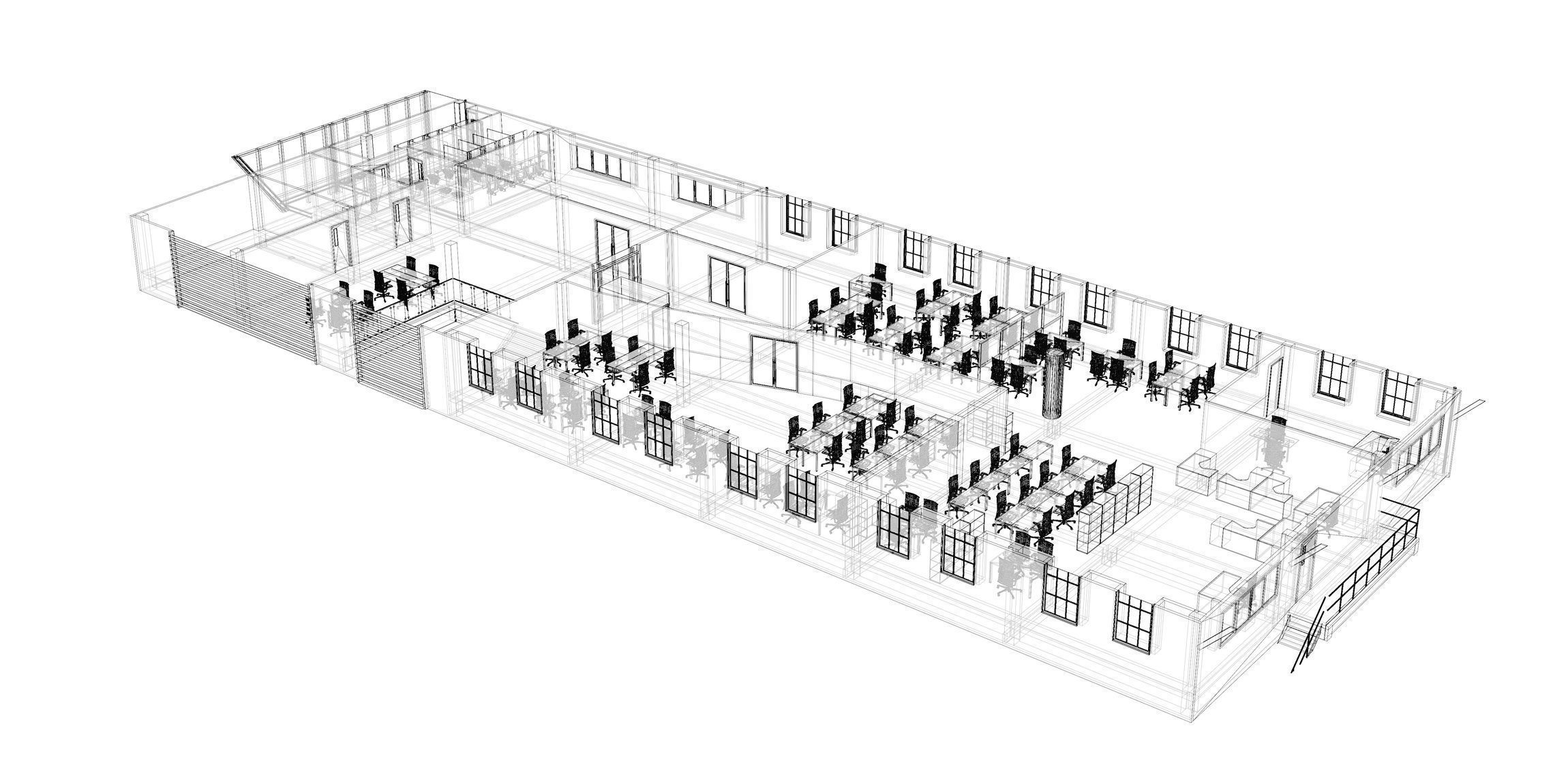 Office plan in building cut 3D model_8