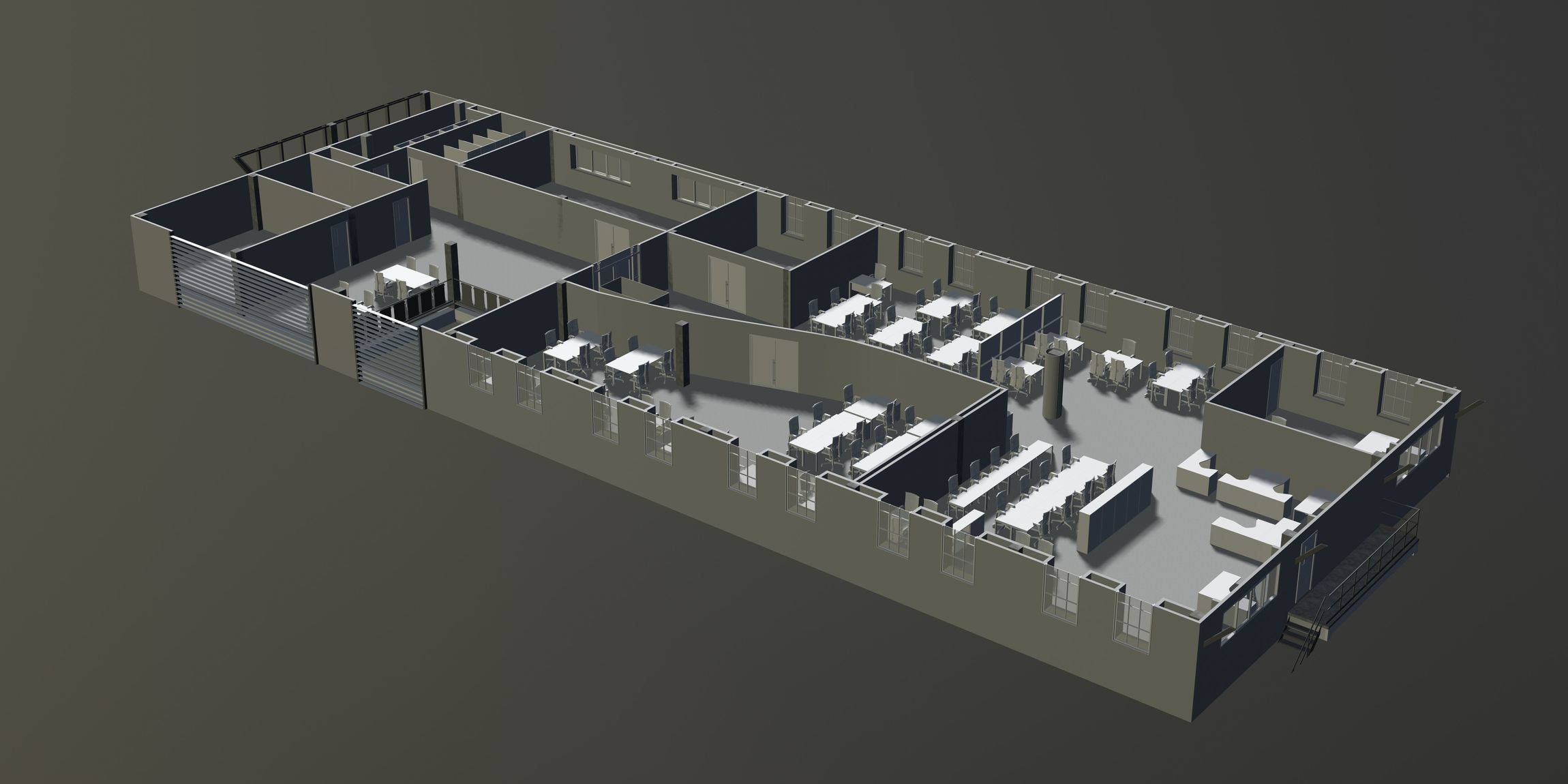 Office plan in building cut 3D model_3