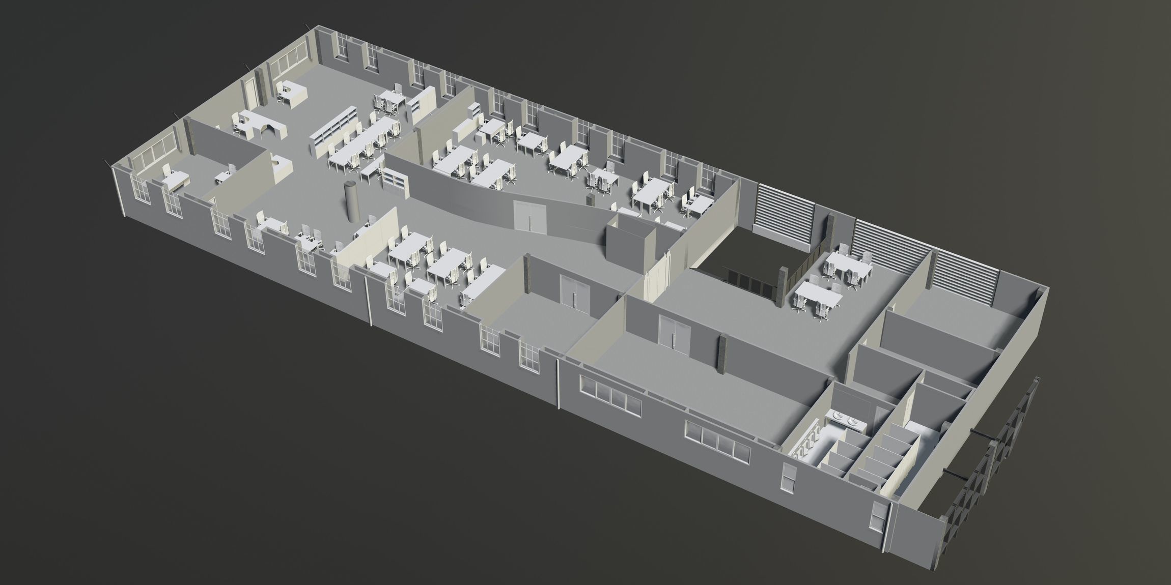 Office plan in building cut 3D model_2