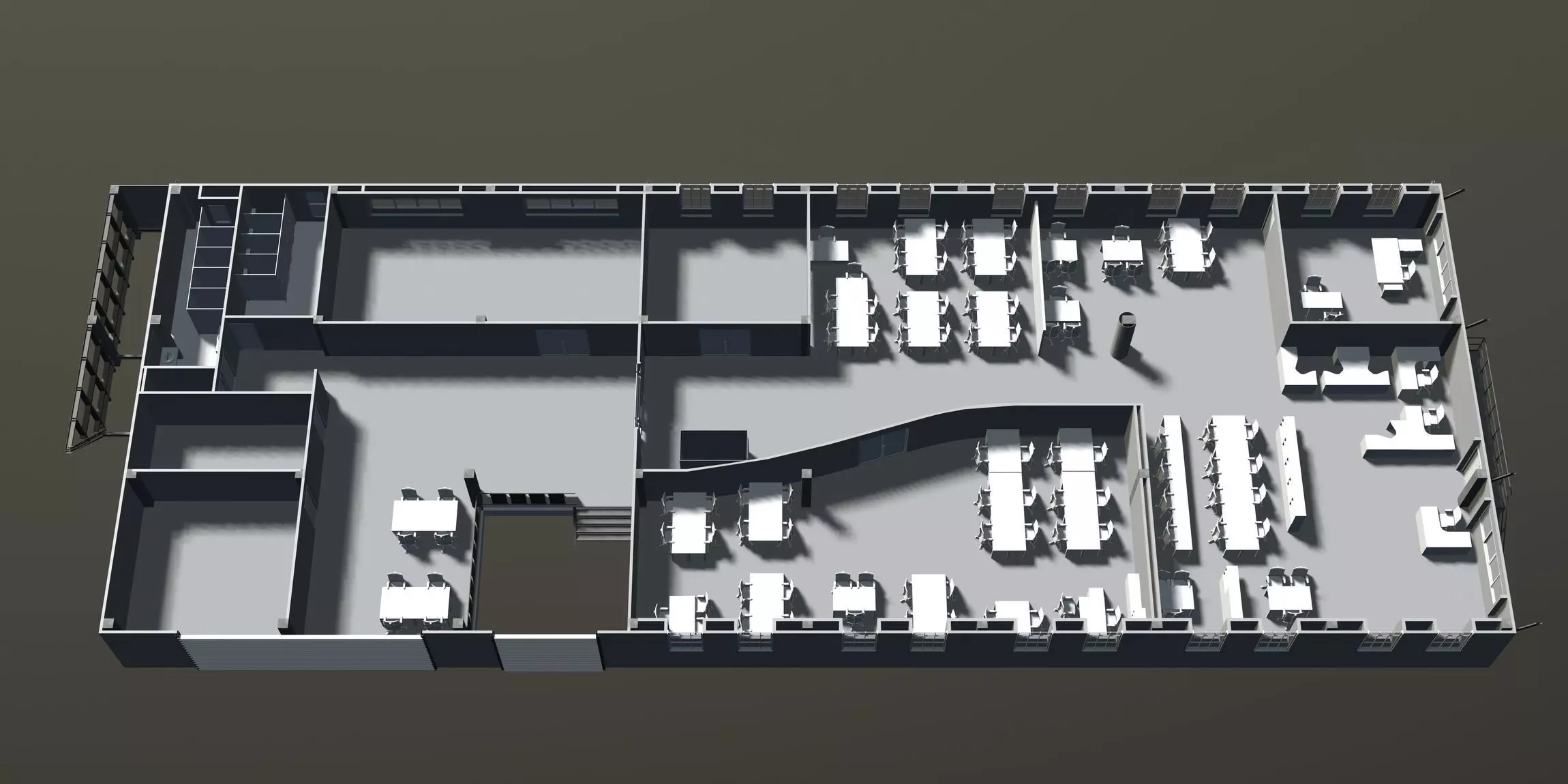 Office plan in building cut 3D model_0