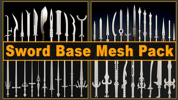 58 Sword Base Mesh Pack Low-poly 3D model