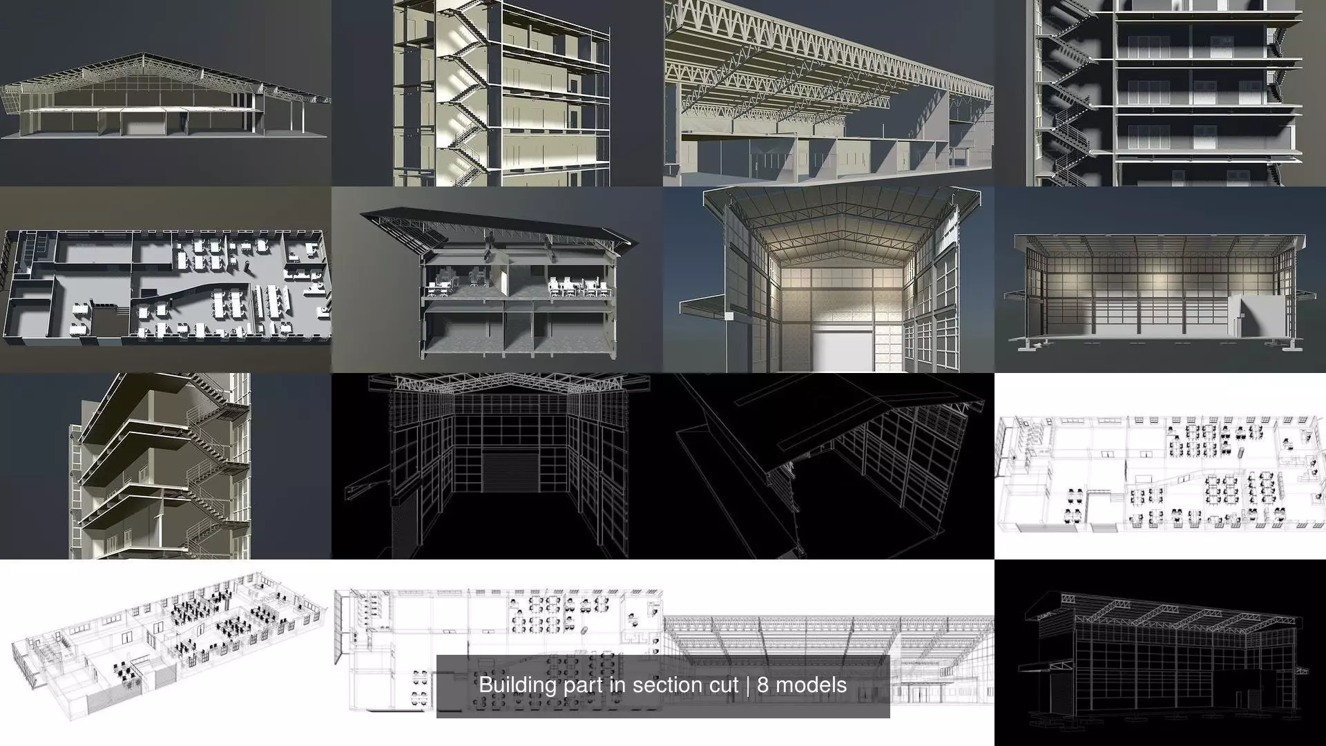 Building in section cut set 01 3D Model Collection_0