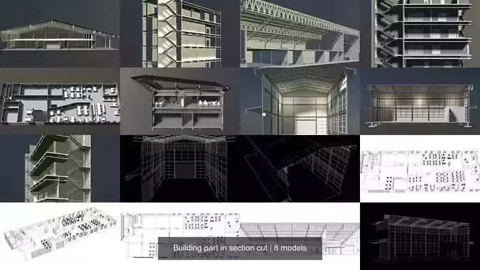 Building in section cut set 01 3D Model Collection