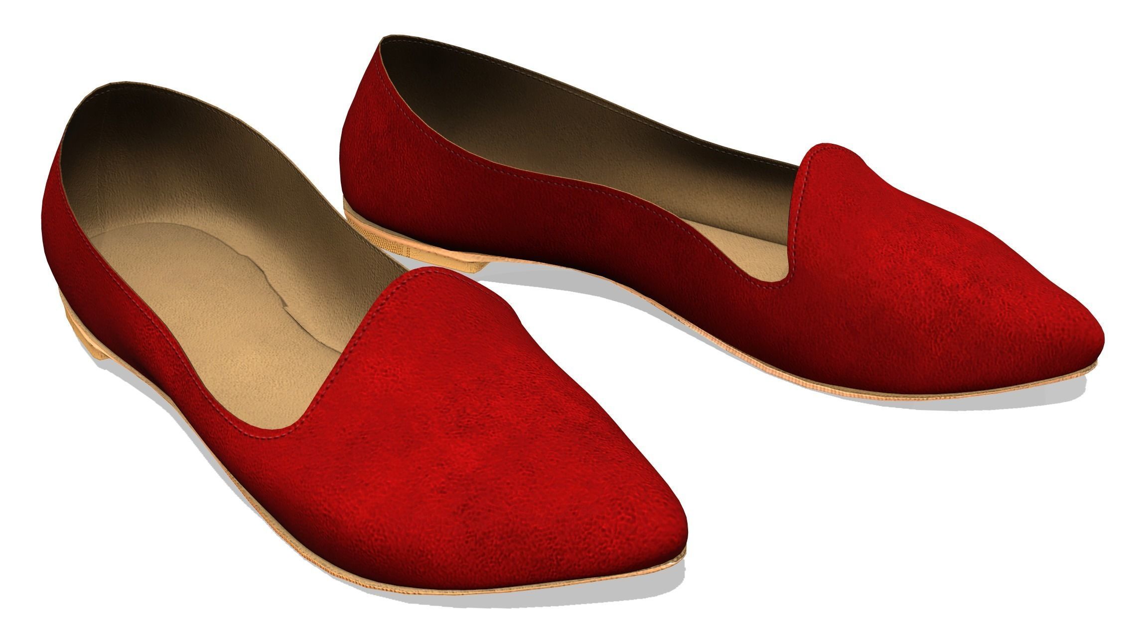 Pointed Flat Pumps Low-poly 3D model_4