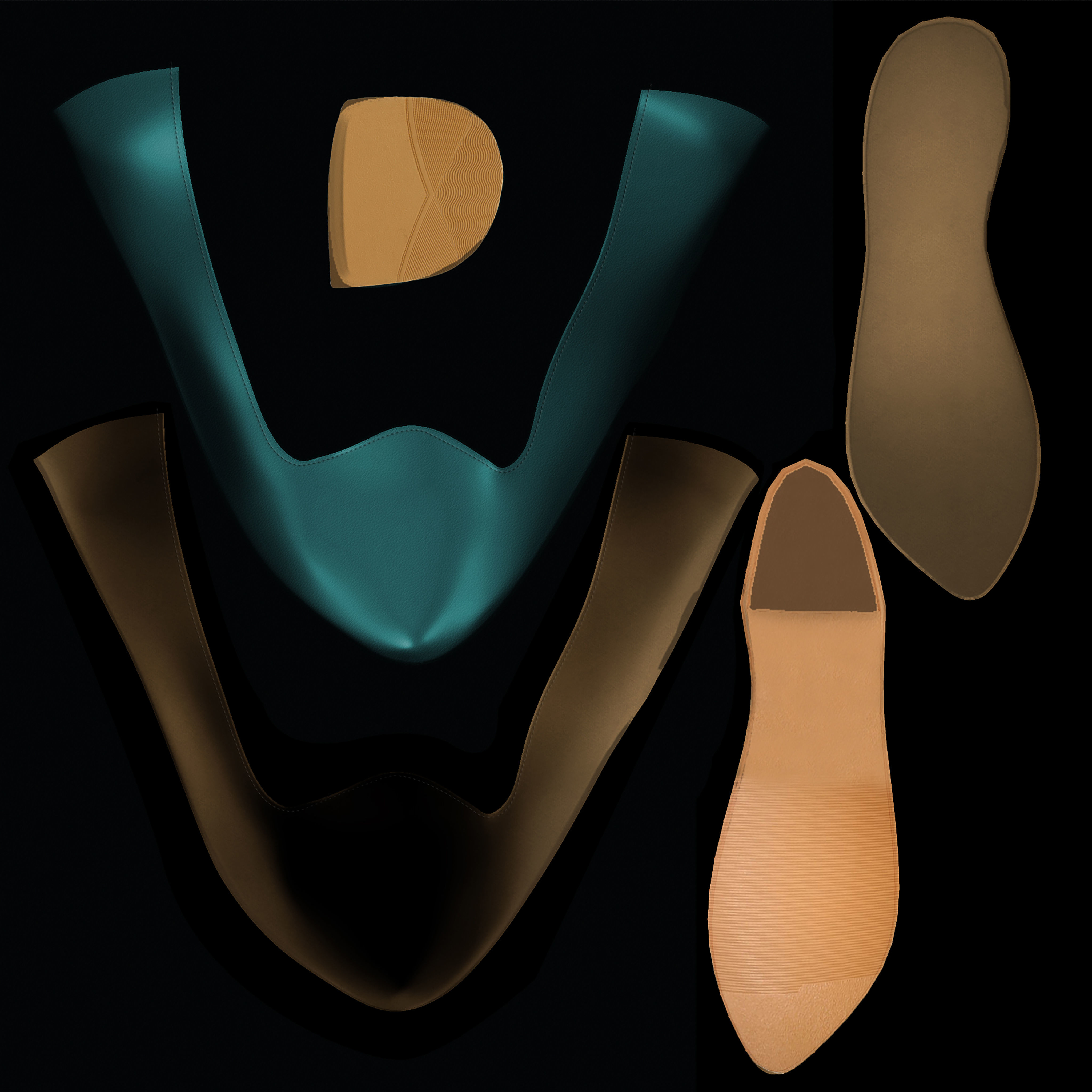 Pointed Flat Pumps Low-poly 3D model_17
