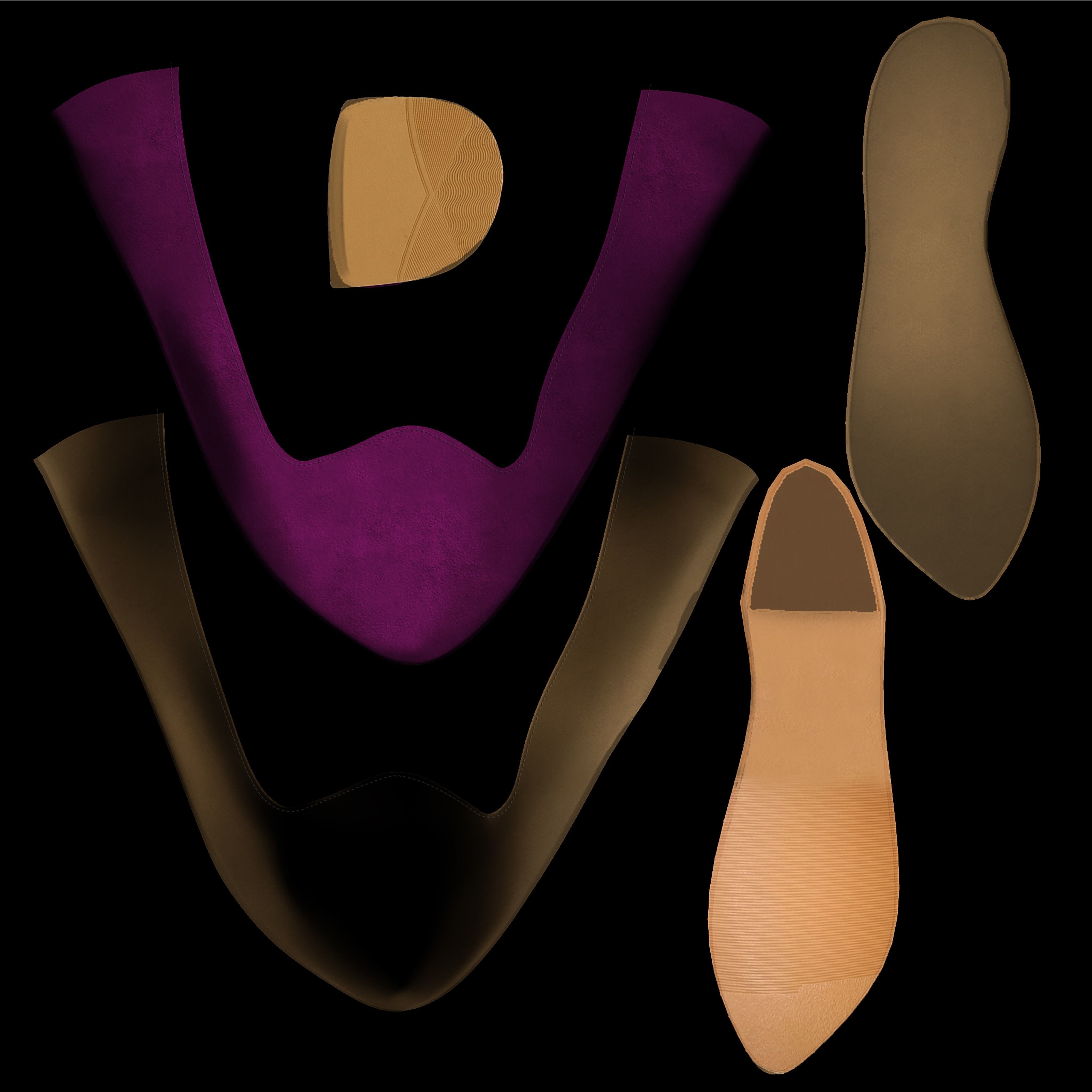 Pointed Flat Pumps Low-poly 3D model_13