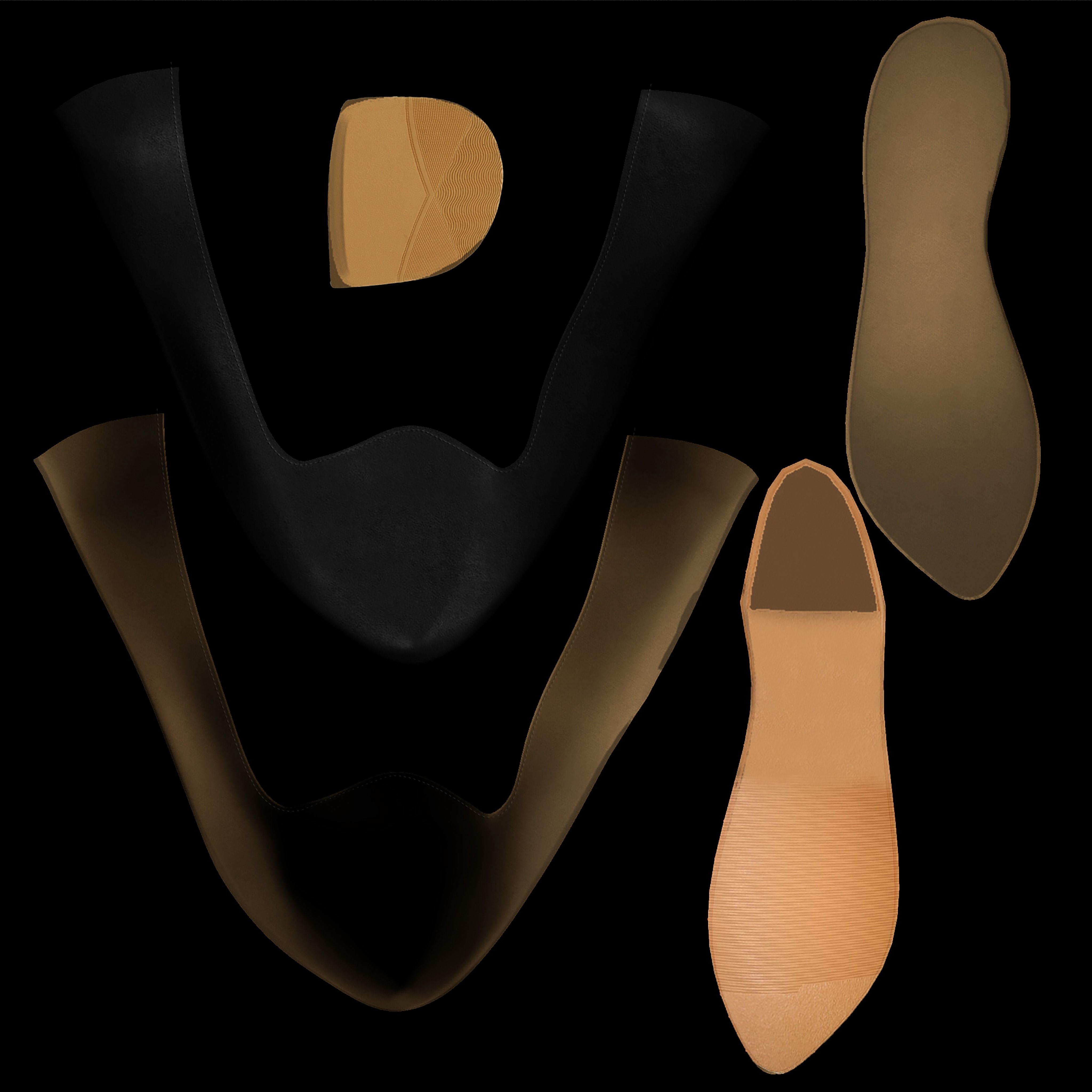 Pointed Flat Pumps Low-poly 3D model_14
