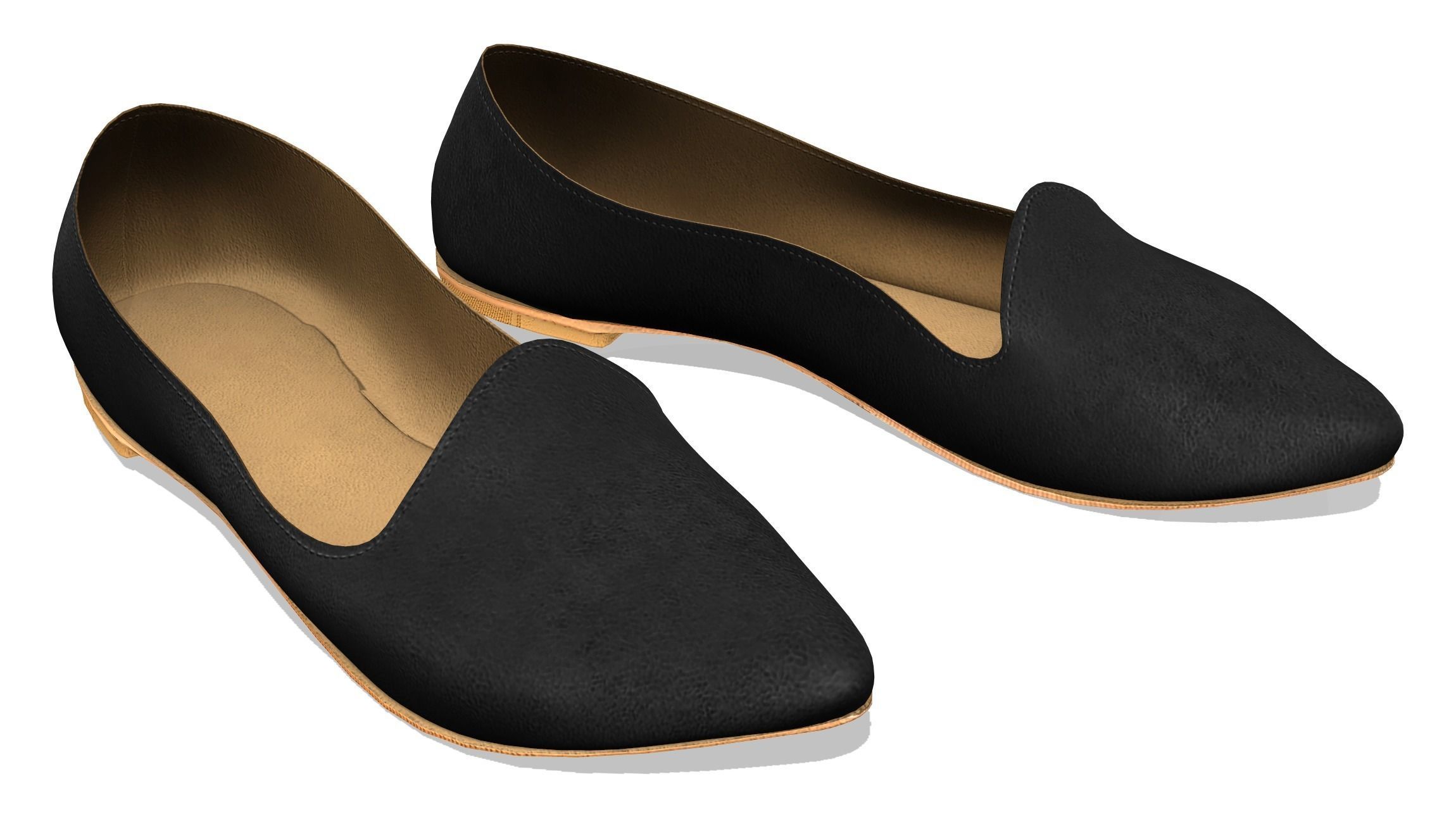 Pointed Flat Pumps Low-poly 3D model_5