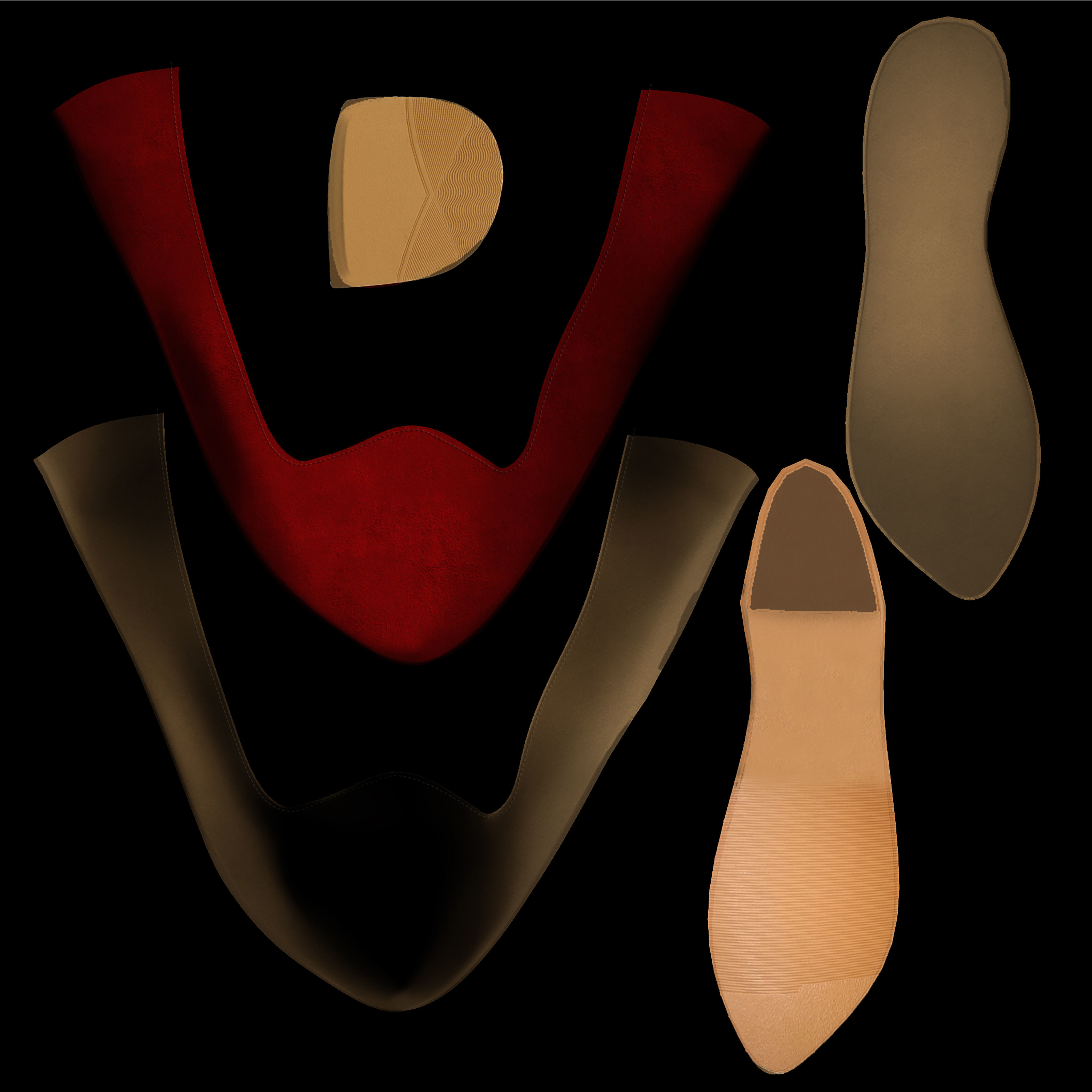 Pointed Flat Pumps Low-poly 3D model_16