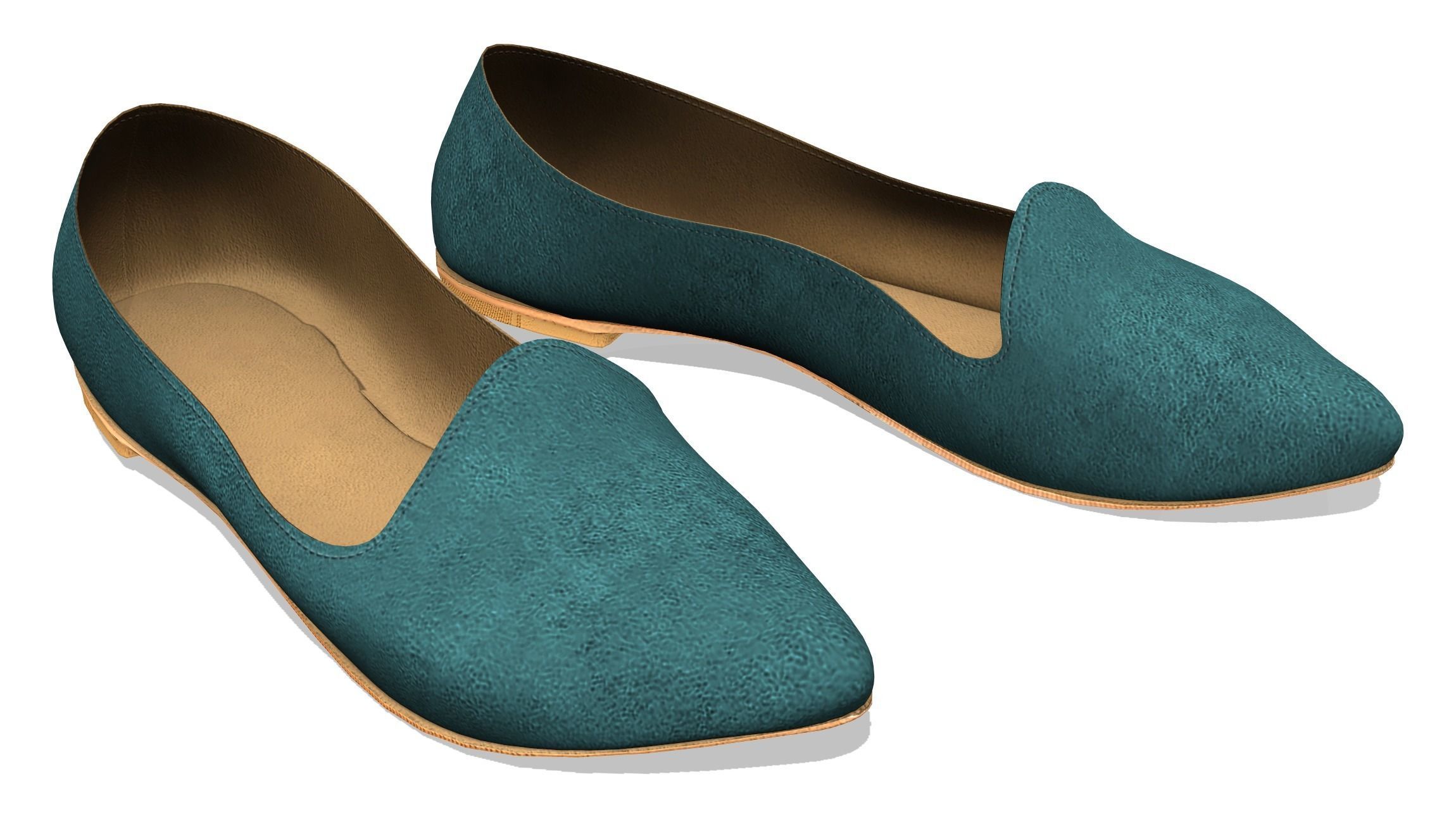 Pointed Flat Pumps Low-poly 3D model_2