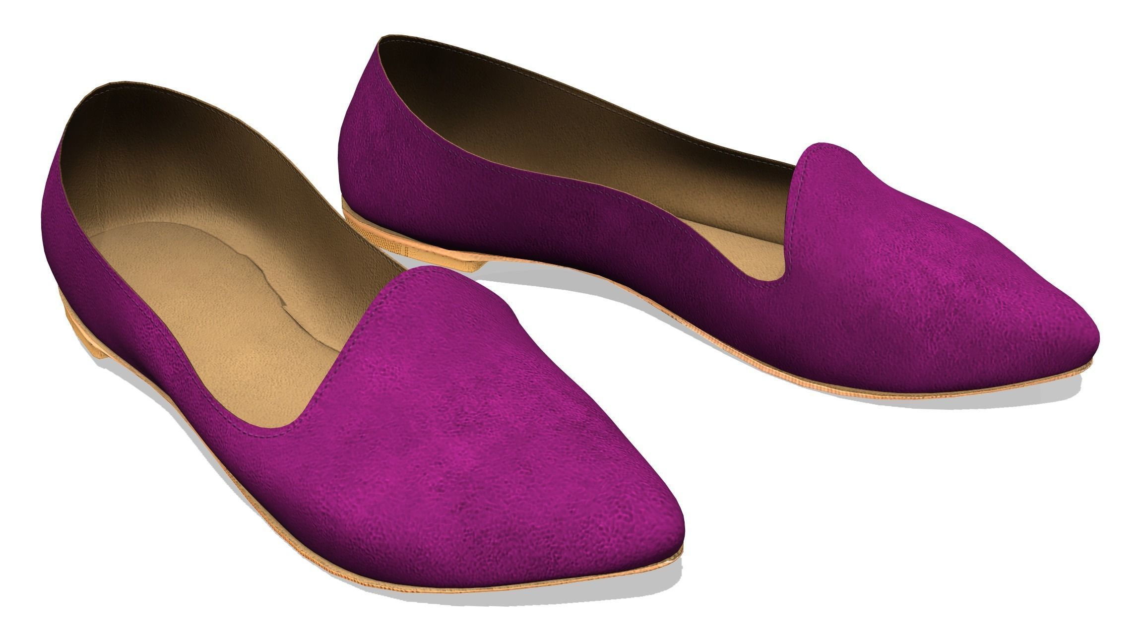 Pointed Flat Pumps Low-poly 3D model_6