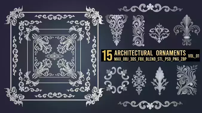 15 Architectural  Ornaments 3DModel and Brush 3D model
