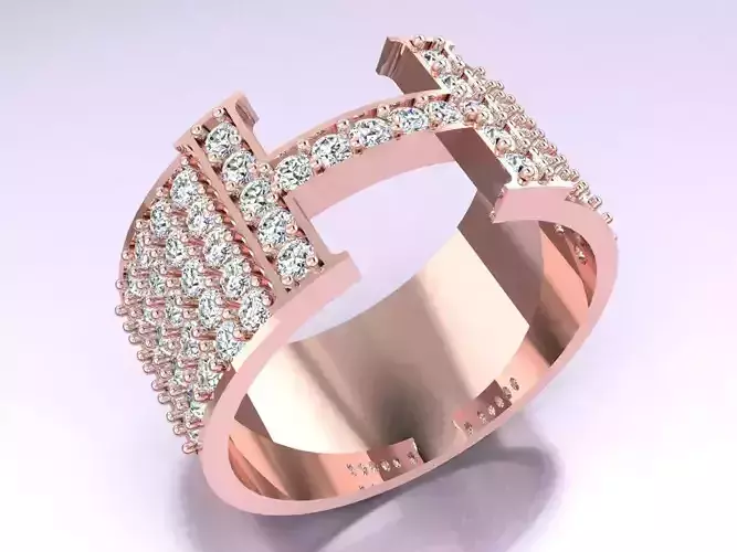Letter H Ring - Diamond Ring - N5112 3D print model