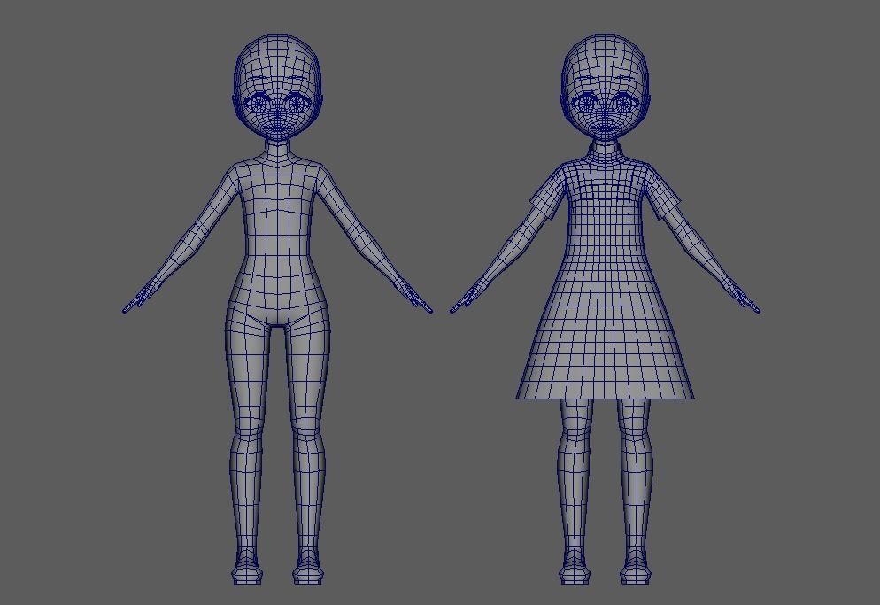 Anime style Loli Shota Character Base Low-poly 3D model_1