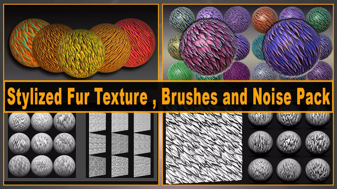 30 Stylized Fur Texture Brushes and Noise Pack Low-poly 3D model_0