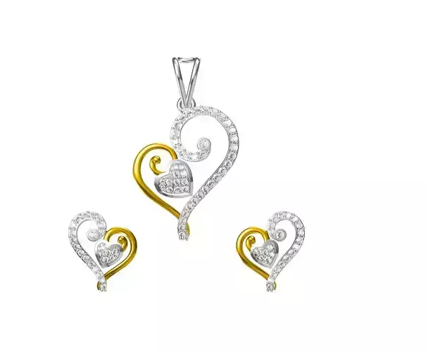 Women Heart Pendant Earrings Set STL JCD Details